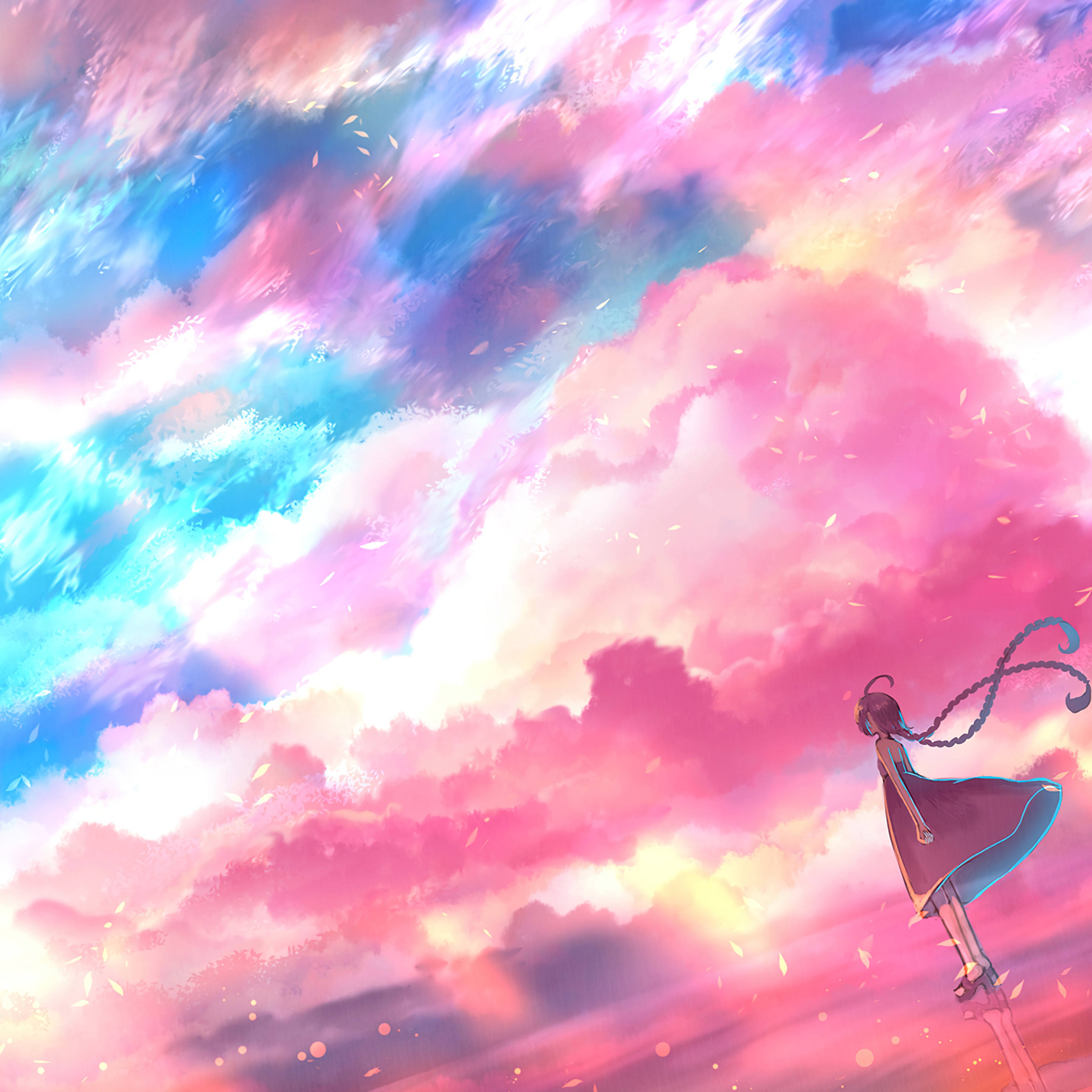 Anime iPad, braided girl, flowing dress, 2K Desktop Wallpaper
