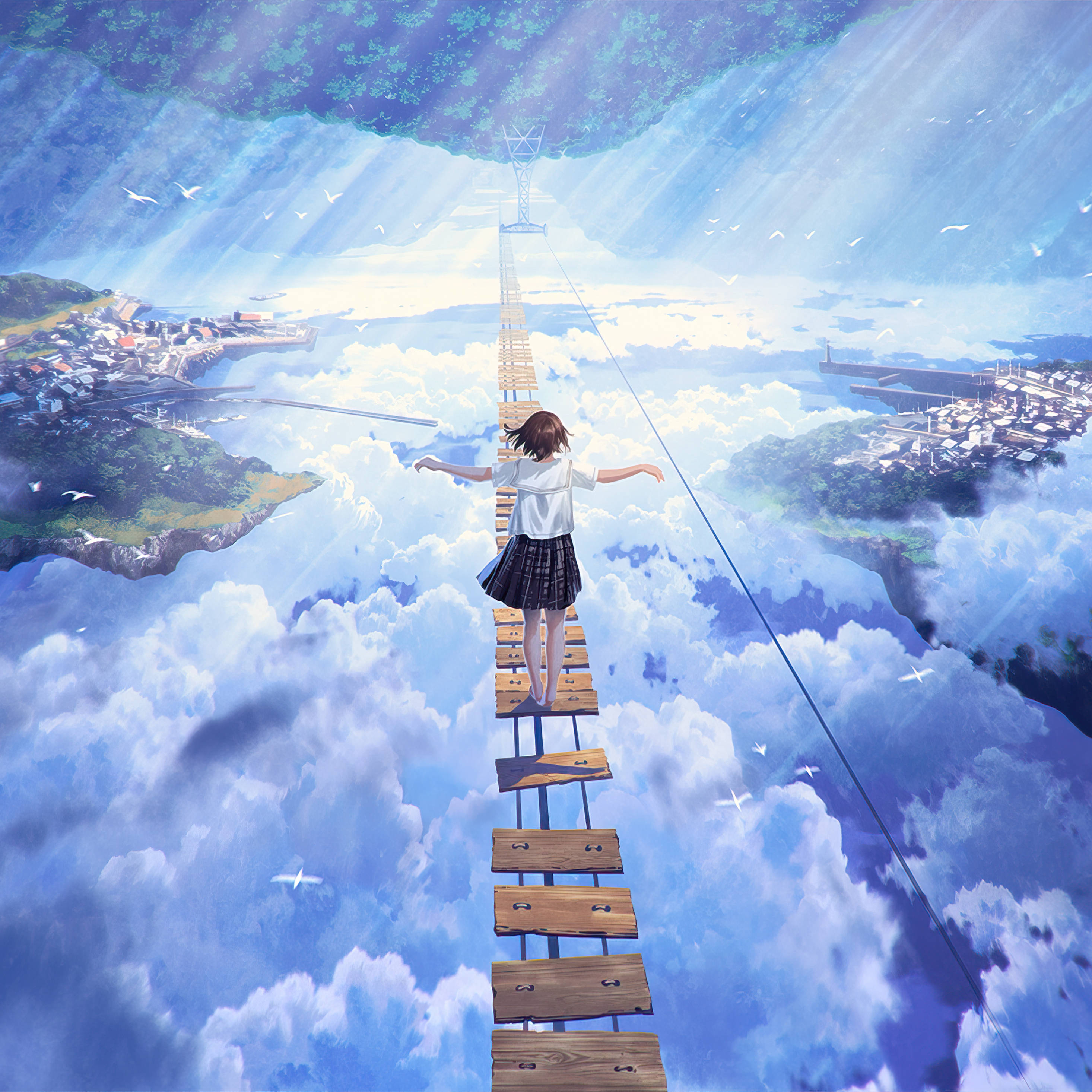 Anime iPad, girl, school uniform, 2K Desktop Wallpaper