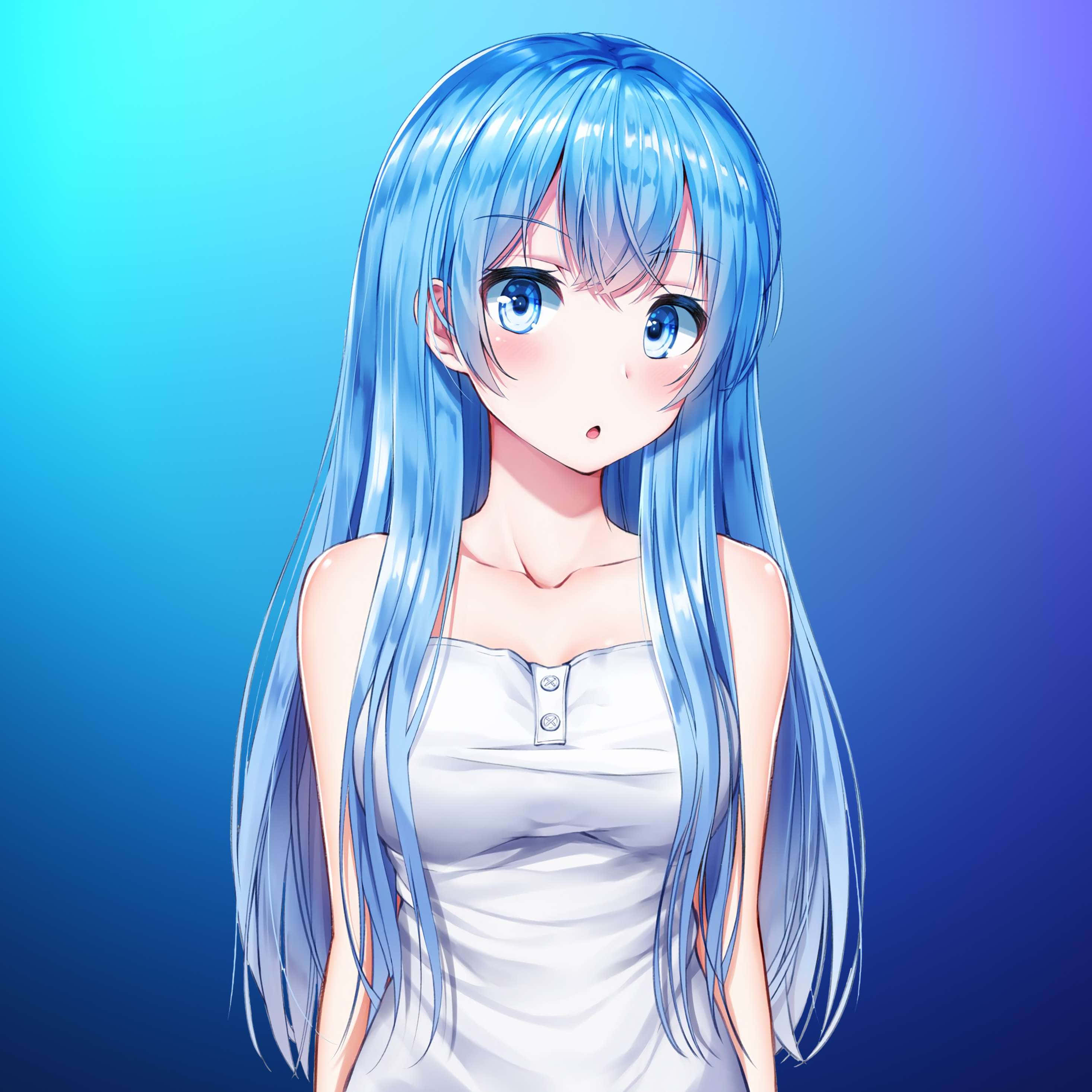4K, anime girl, blue-haired, 2K Desktop Wallpaper