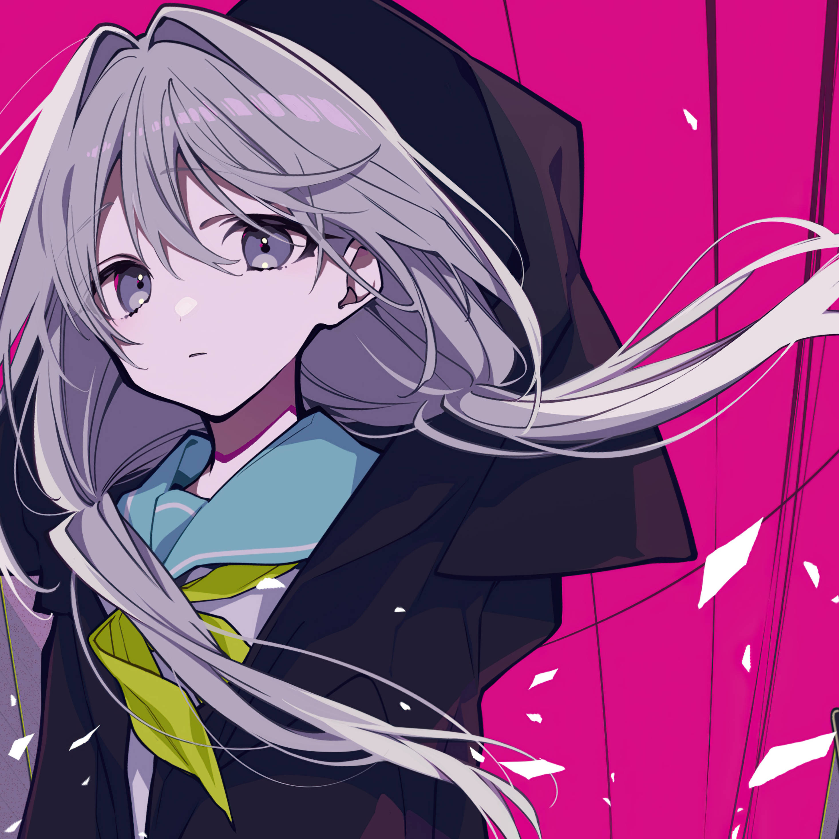 Anime iPad, black cloak girl, silver-haired anime girl, 2K Desktop Wallpaper