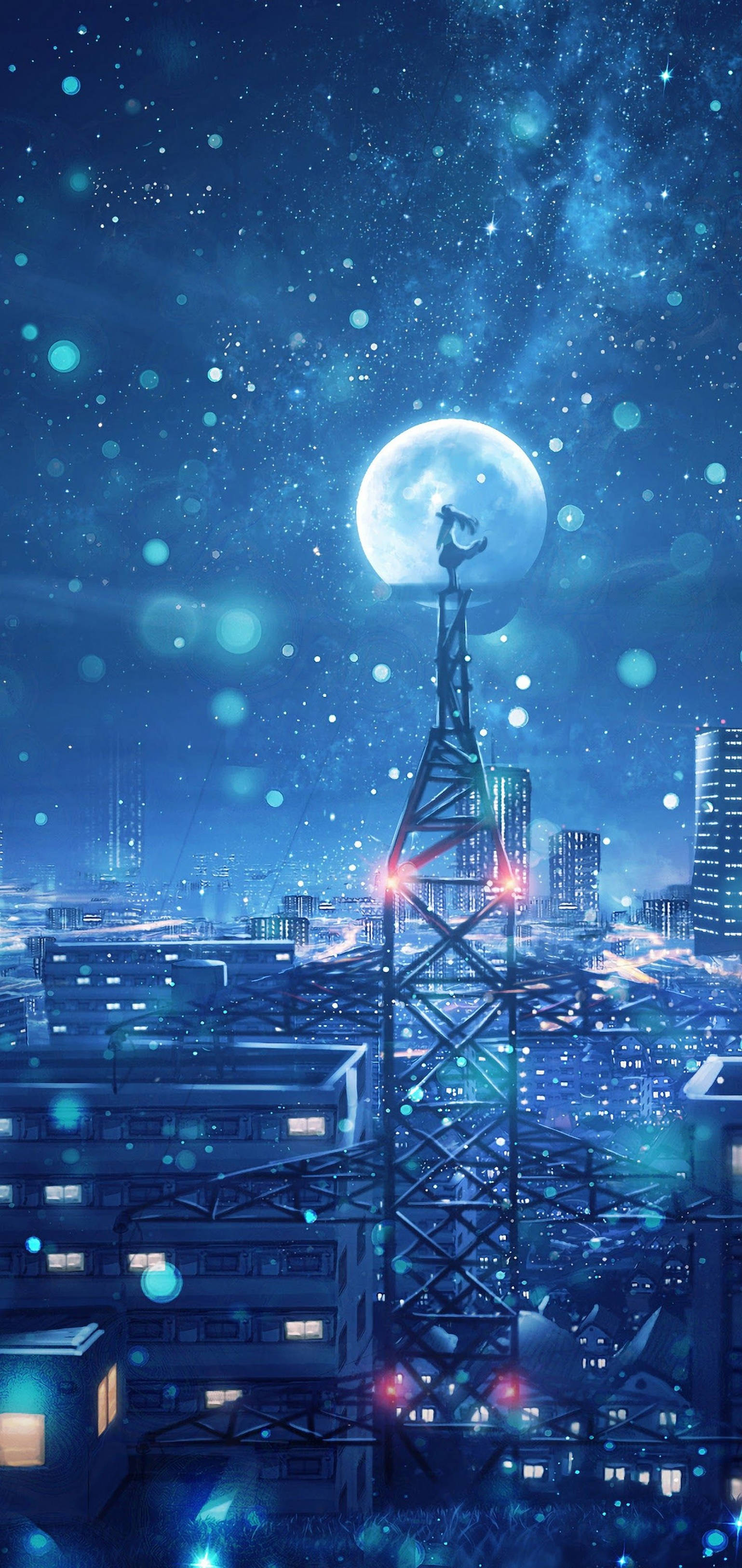 4K Anime iPhone, magical moon night, glowing moon, 2K Phone Wallpaper
