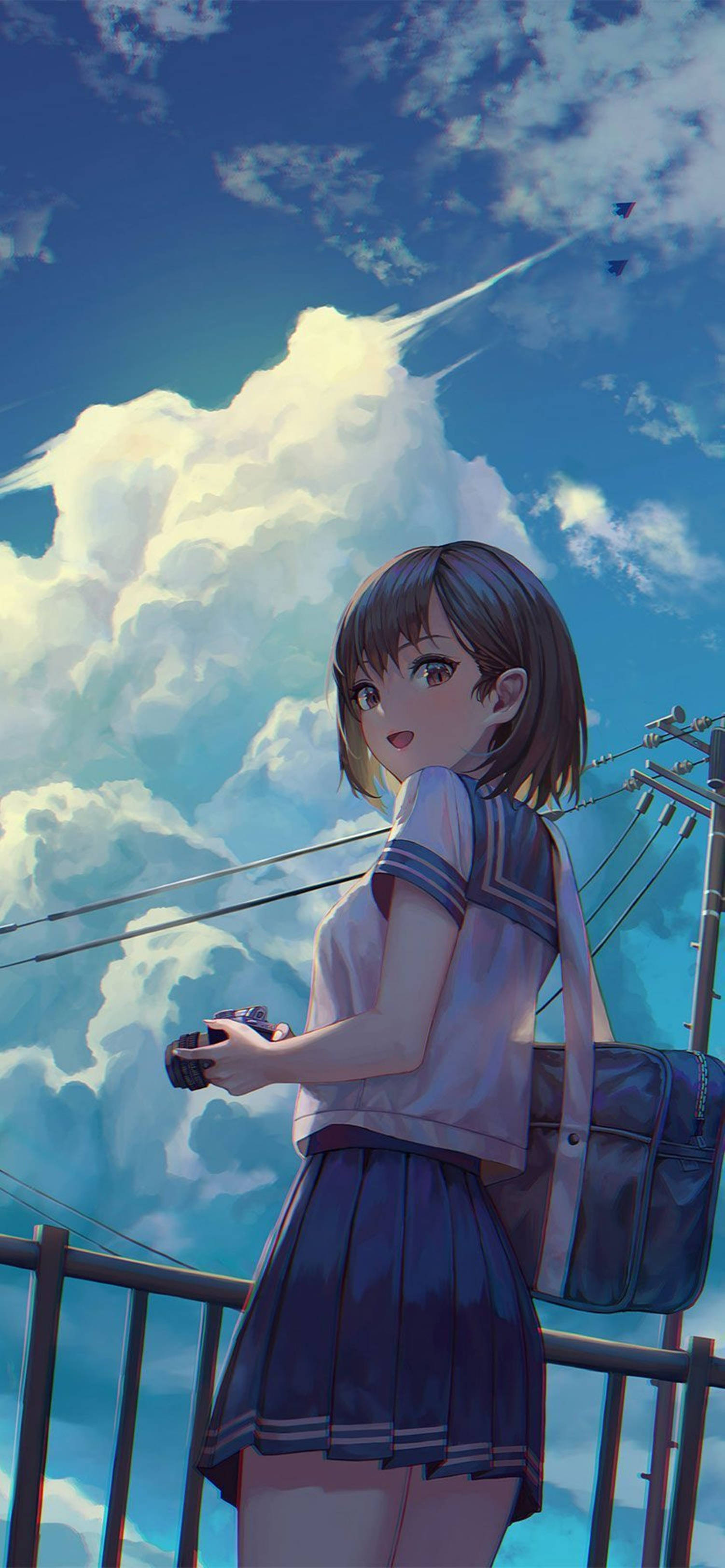 4K Anime iPhone, anime girl, school uniform, 2K Phone Wallpaper