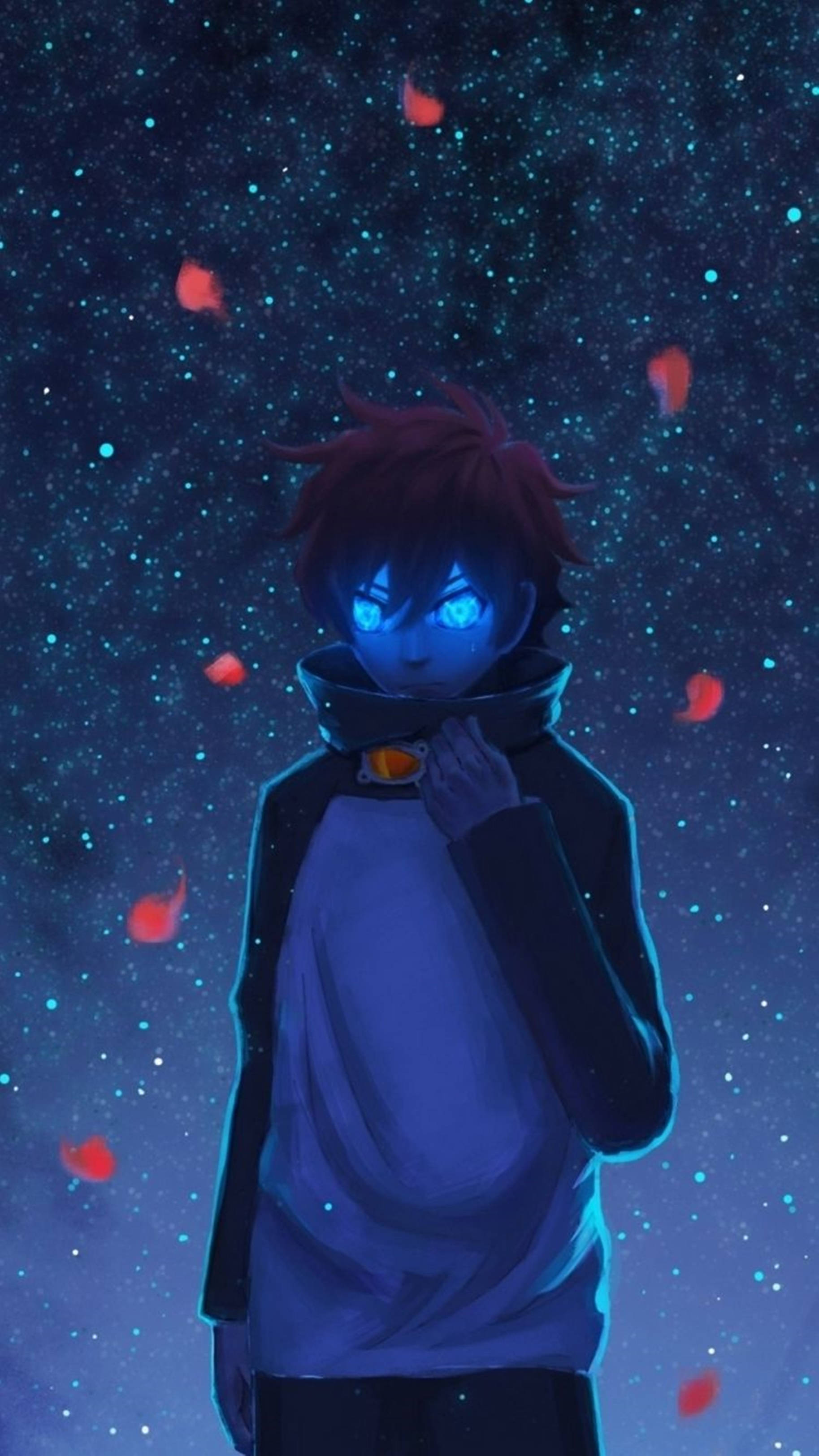 4K Anime iPhone, anime boy, glowing blue eyes, 2K Phone Wallpaper