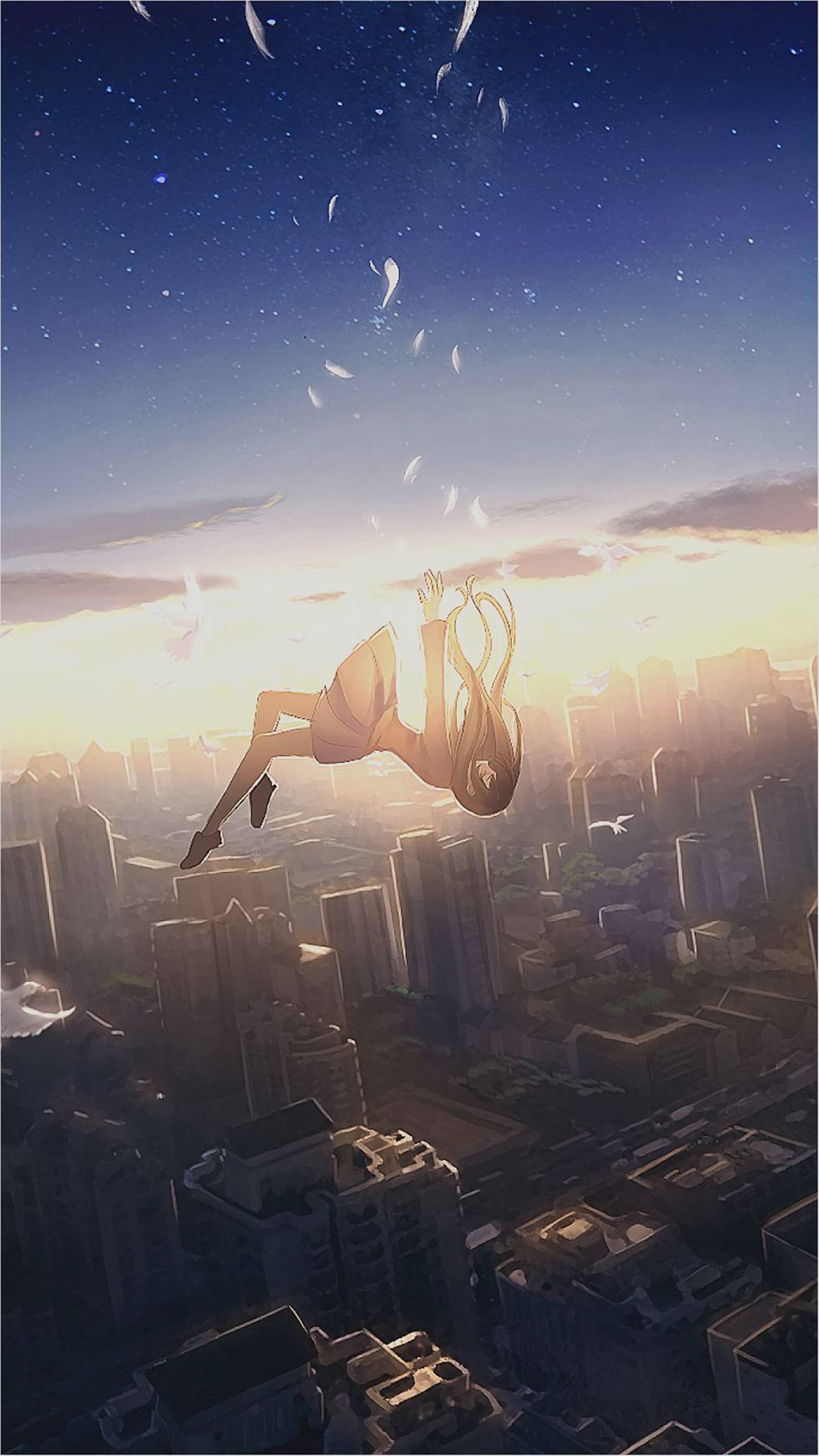 4K Anime iPhone, girl, cityscape, 2K Phone Wallpaper