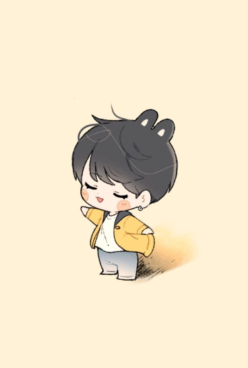 Anime Jungkook, pastel yellow aesthetic, chibi-style boy, HD Phone Wallpaper