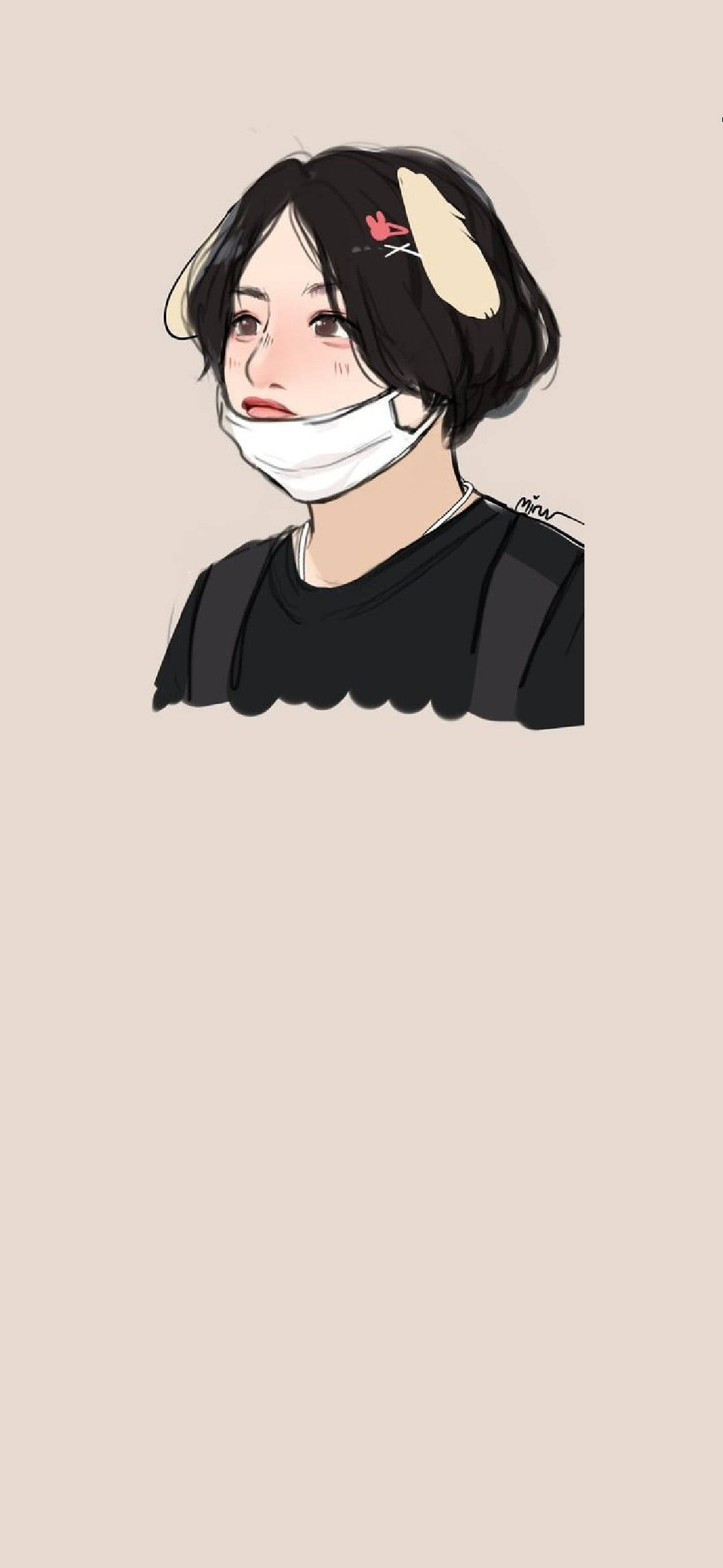 Anime Jungkook, bunny ears, short dark hair, Full HD Phone Wallpaper