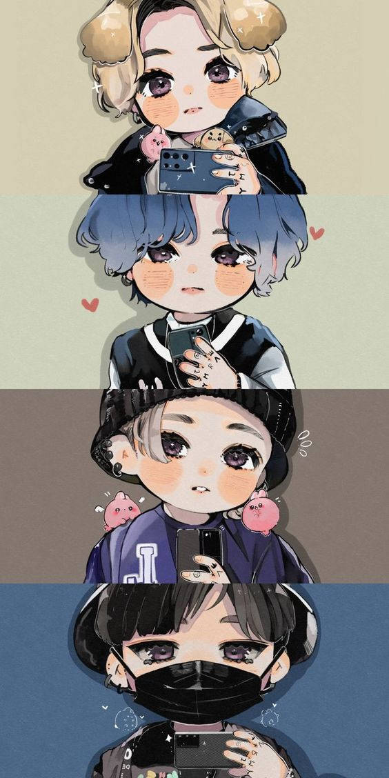 Anime Jungkook, BTS Members, chibi anime characters, SD Phone Wallpaper