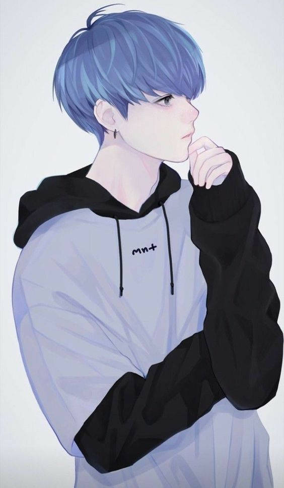 Anime Jungkook, blue hair, black hoodie, SD Phone Wallpaper