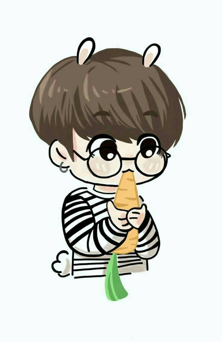 Anime Jungkook, chibi-style, glasses, SD Phone Wallpaper