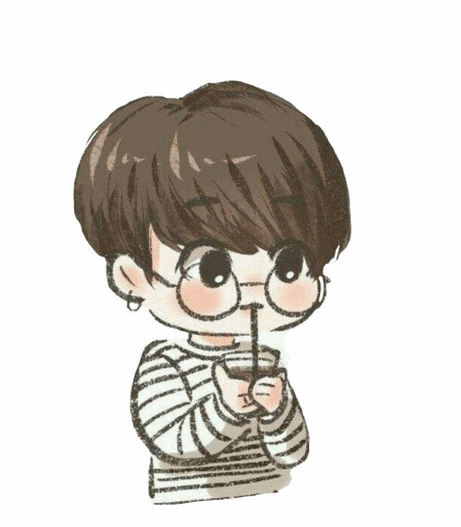 Anime Jungkook, chibi-style, brown hair, SD Phone Wallpaper