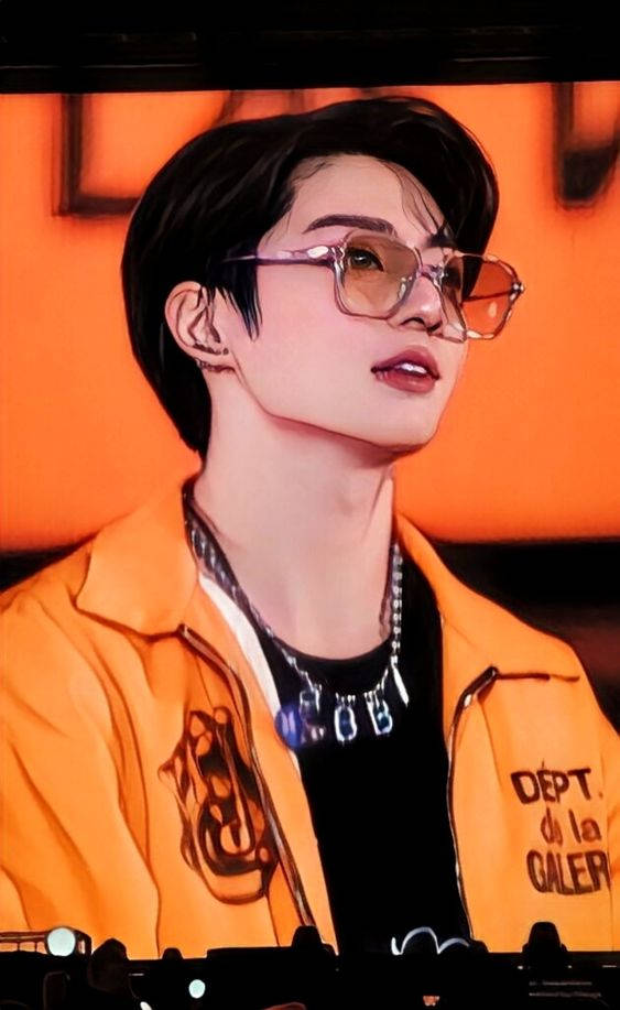 Anime Jungkook, orange aesthetic, orange jacket, SD Phone Wallpaper