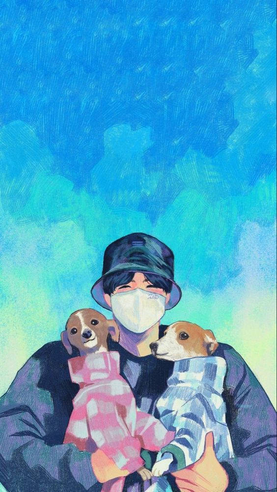 Anime Jungkook, blue aesthetic, bucket hat, SD Phone Wallpaper
