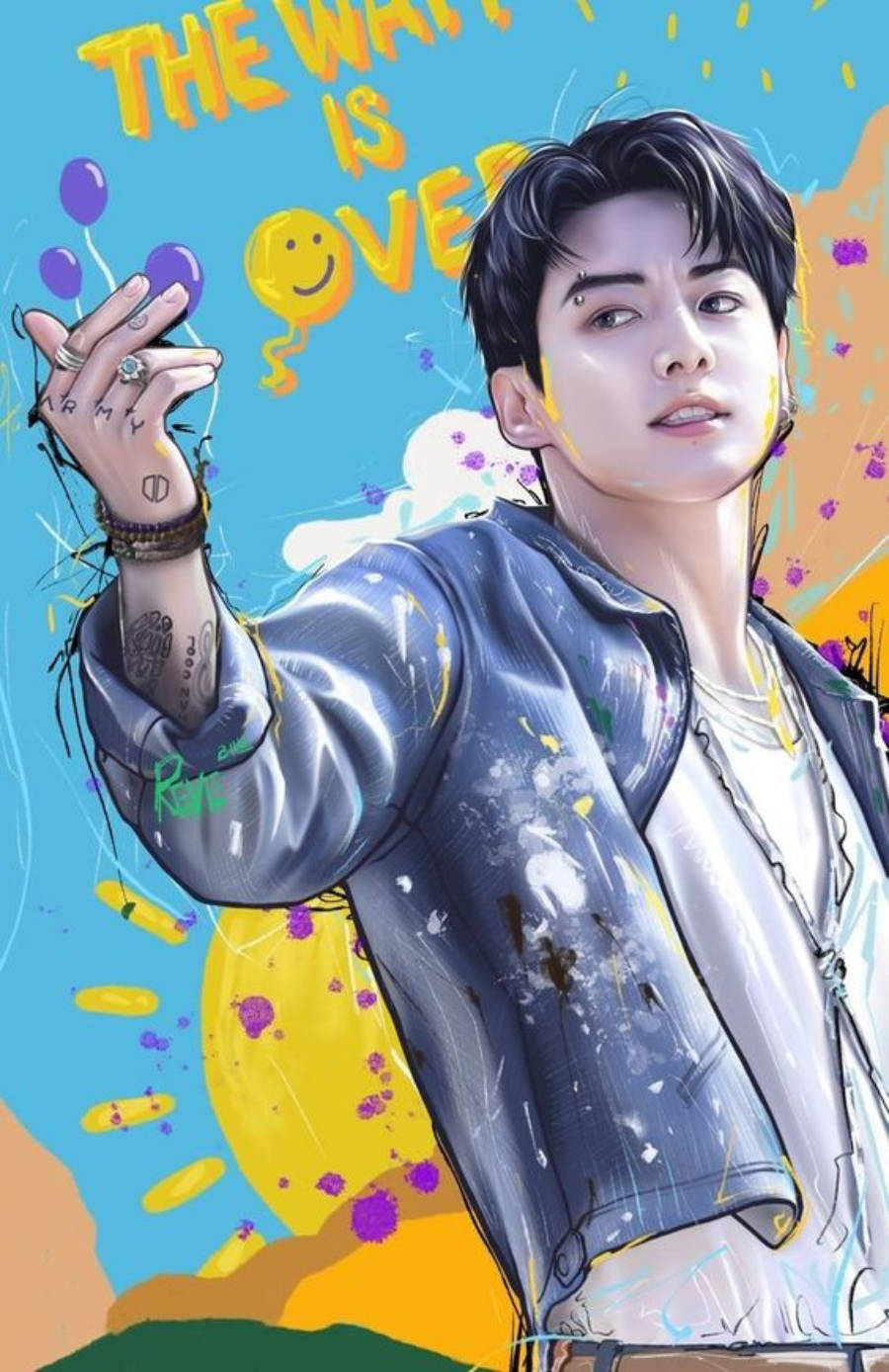 Anime Jungkook, colorful abstract background, balloons, HD Phone Wallpaper