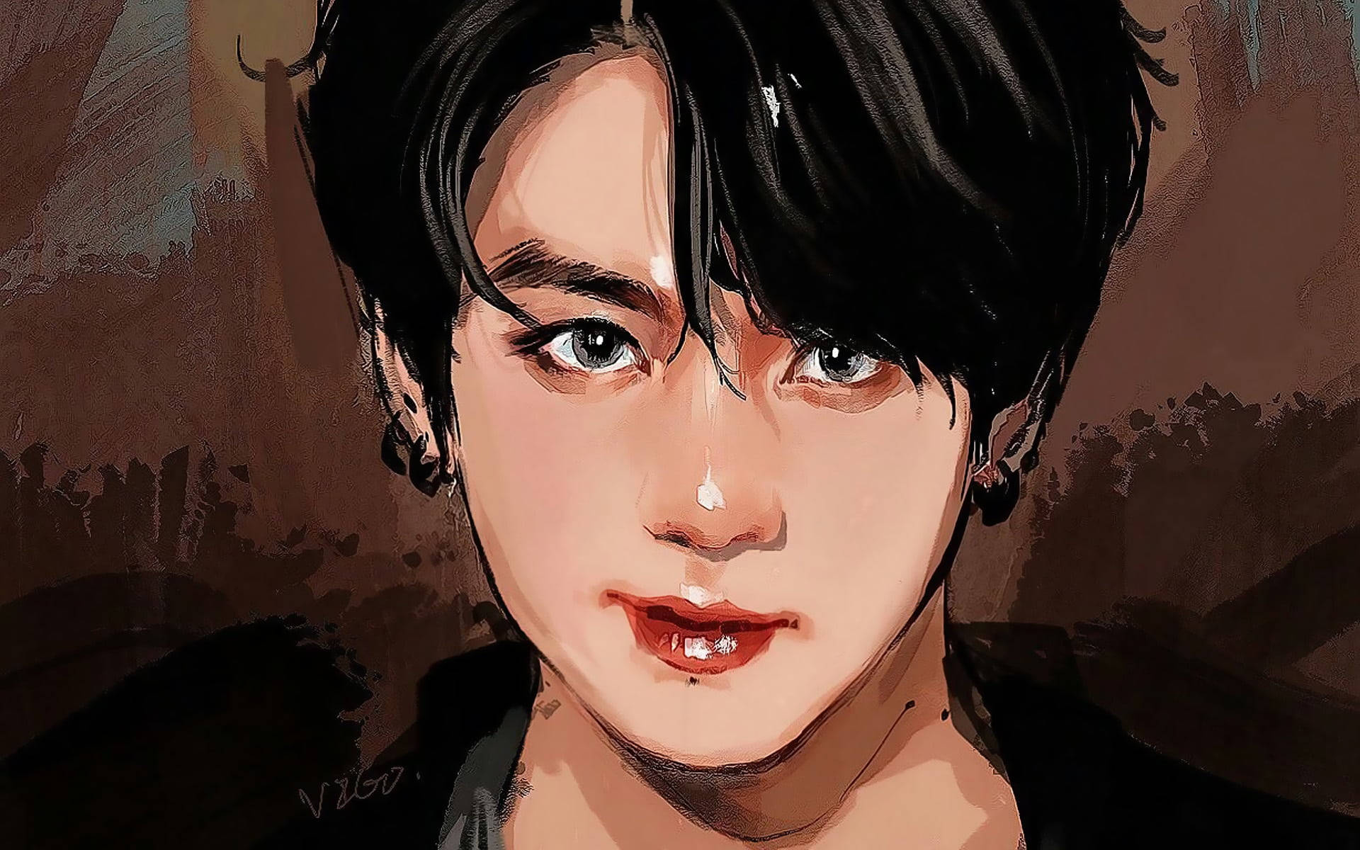 Anime Jungkook, dark hair, intense blue eyes, Full HD Desktop Wallpaper