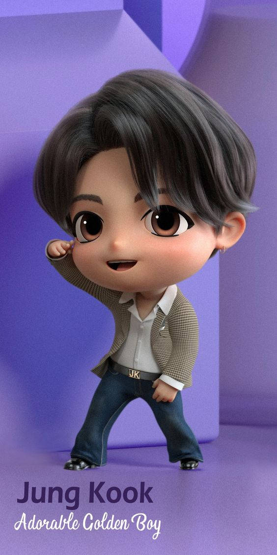Anime Jungkook, chibi-style, golden boy, SD Phone Wallpaper