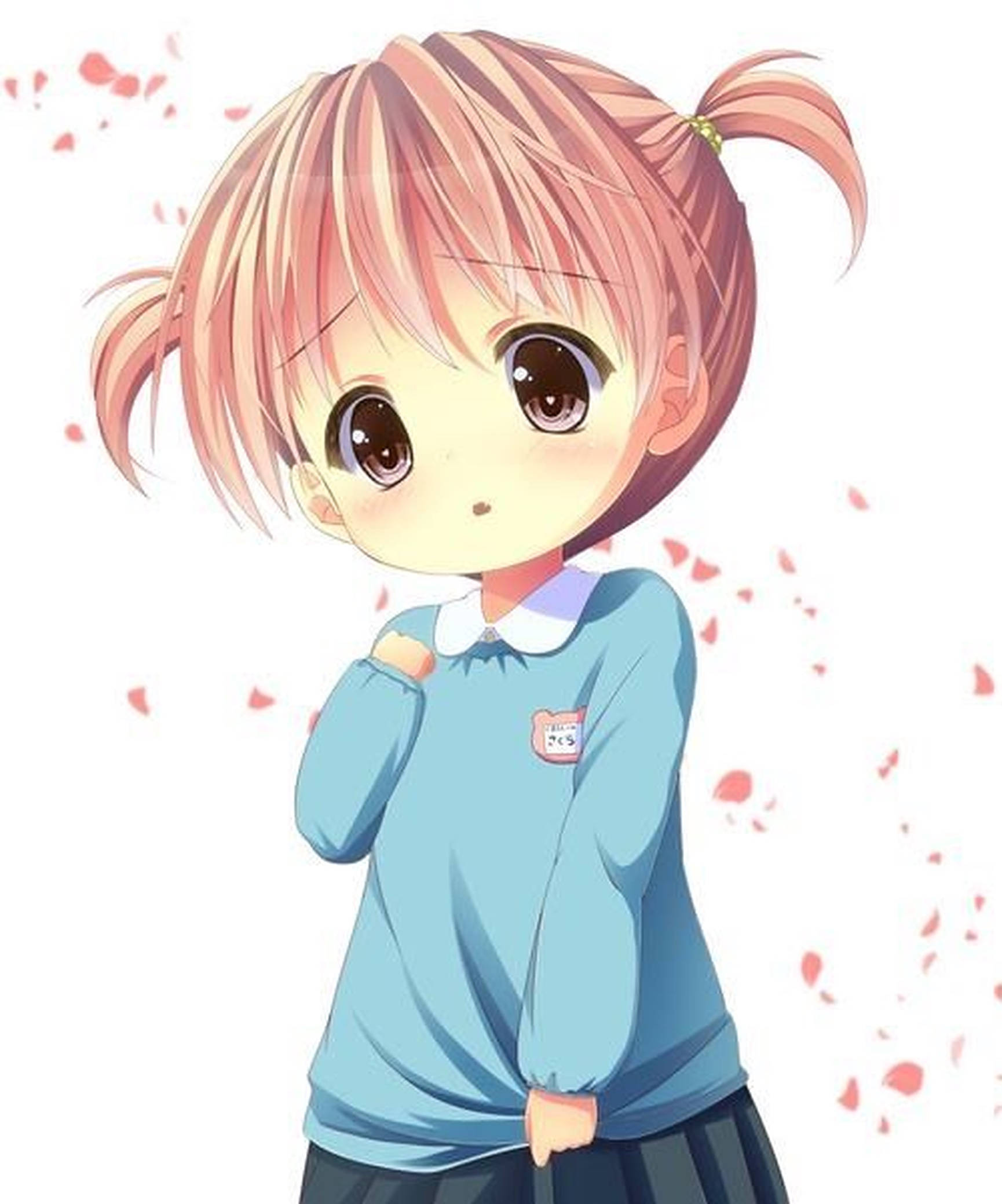 anime girl, pink pigtails, big brown eyes, Full HD Phone Wallpaper