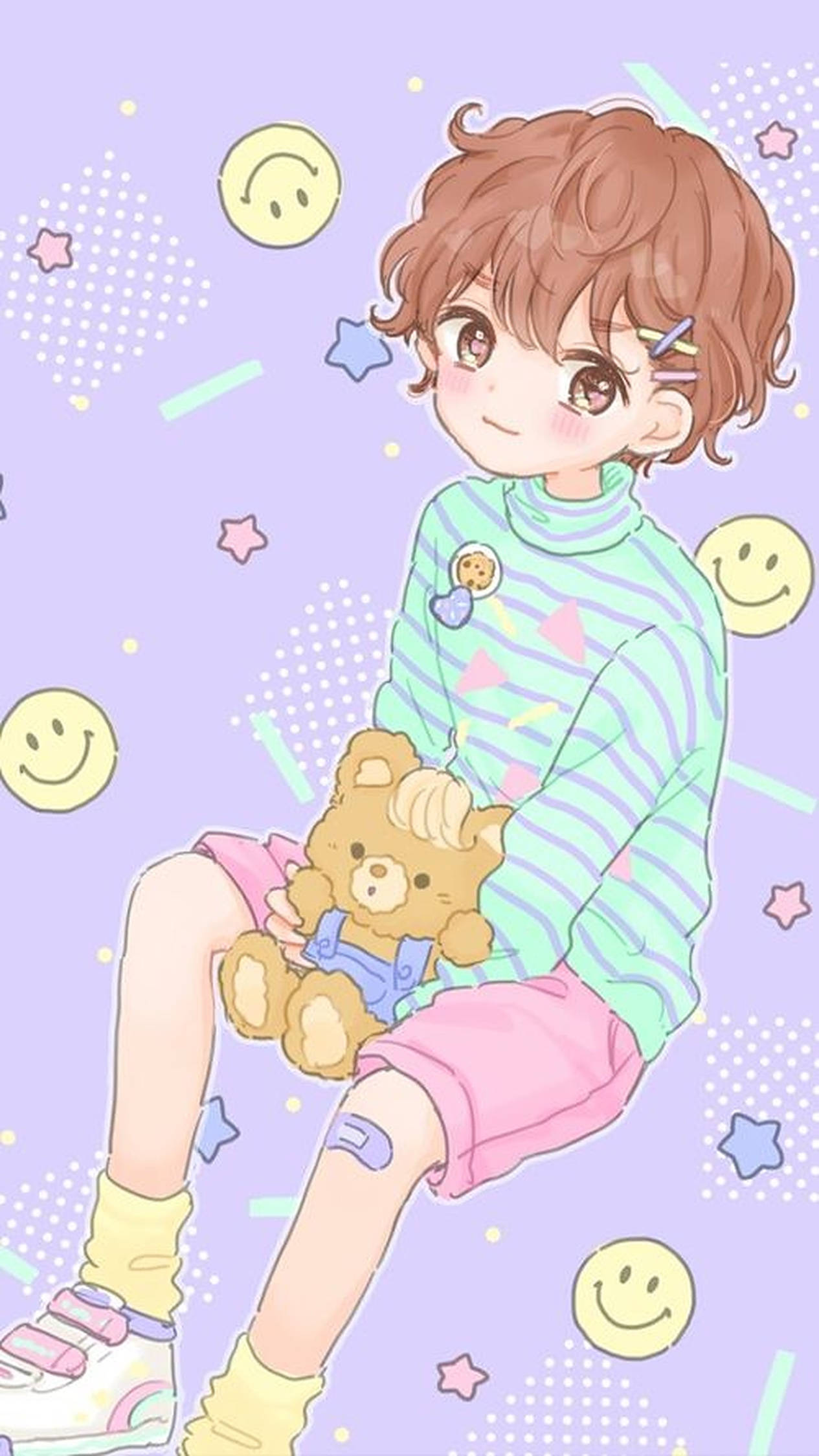 pastel purple background, smiley faces, stars, Full HD Phone Wallpaper