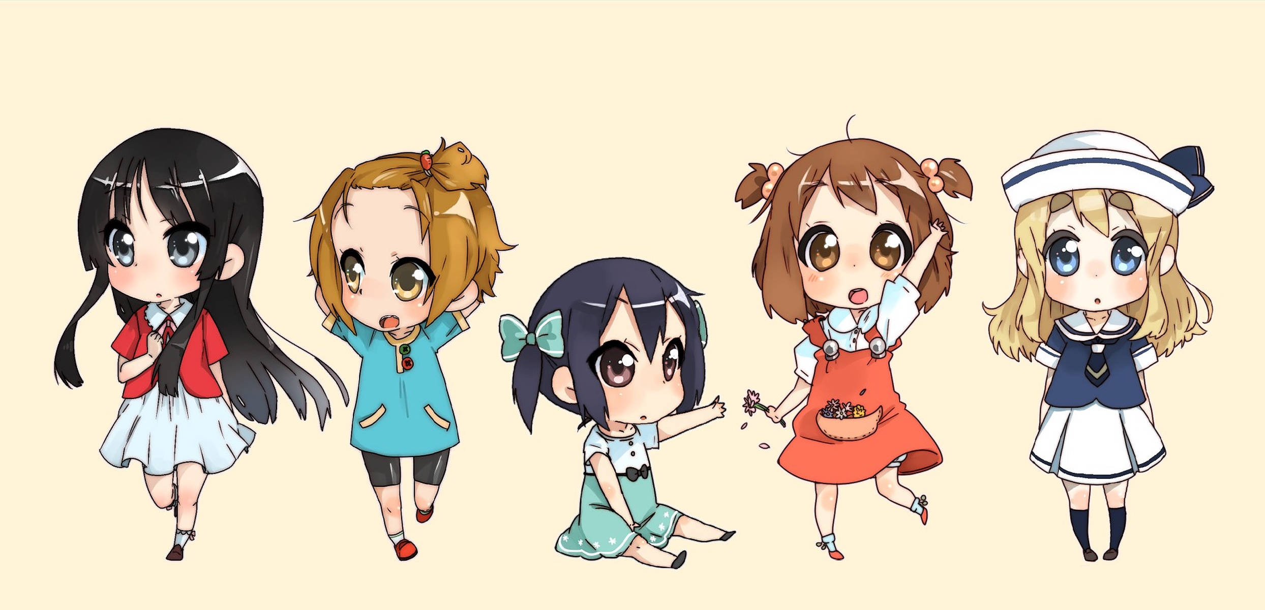 anime kids, chibi anime girls, colorful outfits, Full HD Desktop Wallpaper