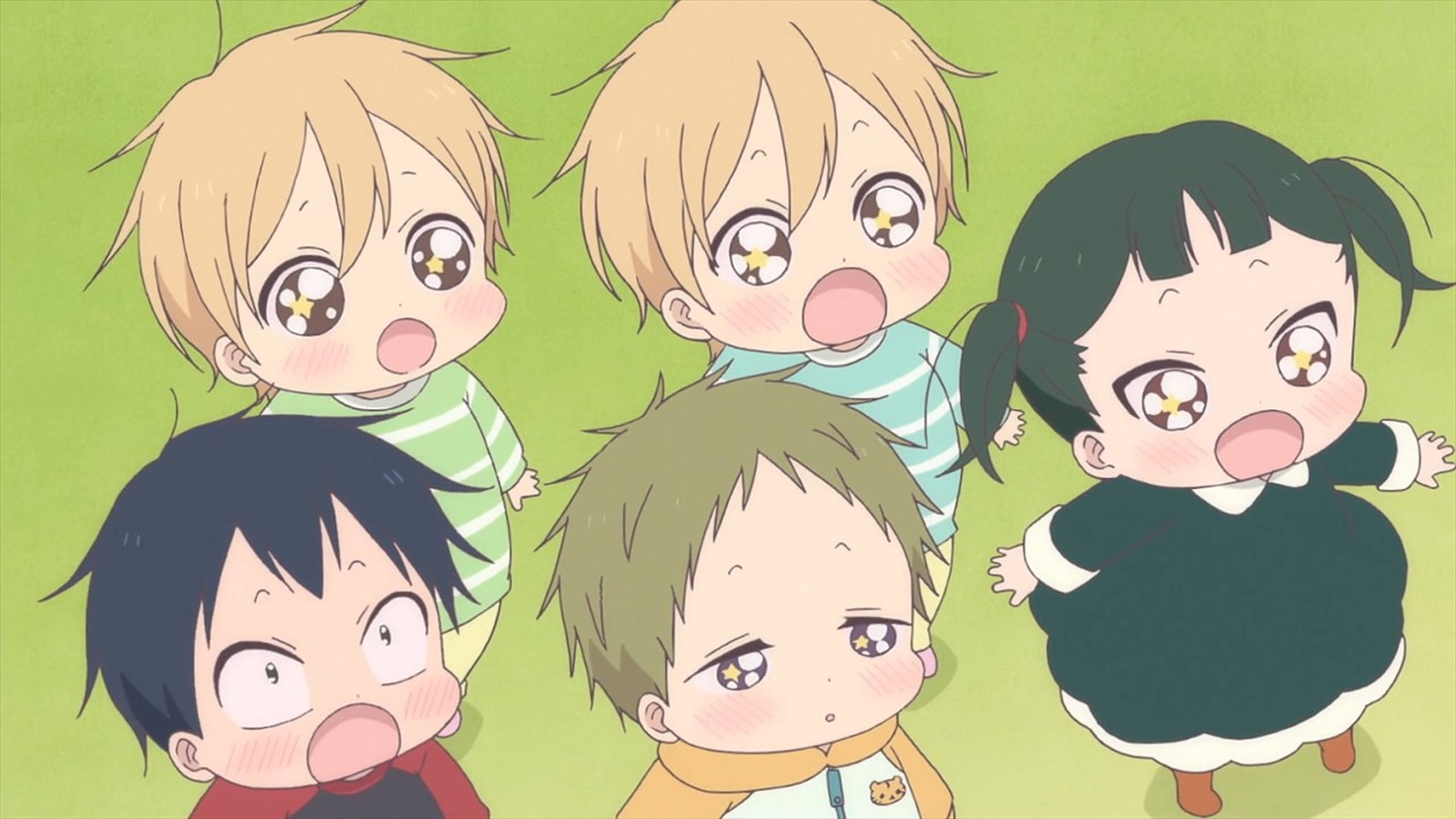 chibi anime children, starry eyes, rosy cheeks, 2K Desktop Wallpaper