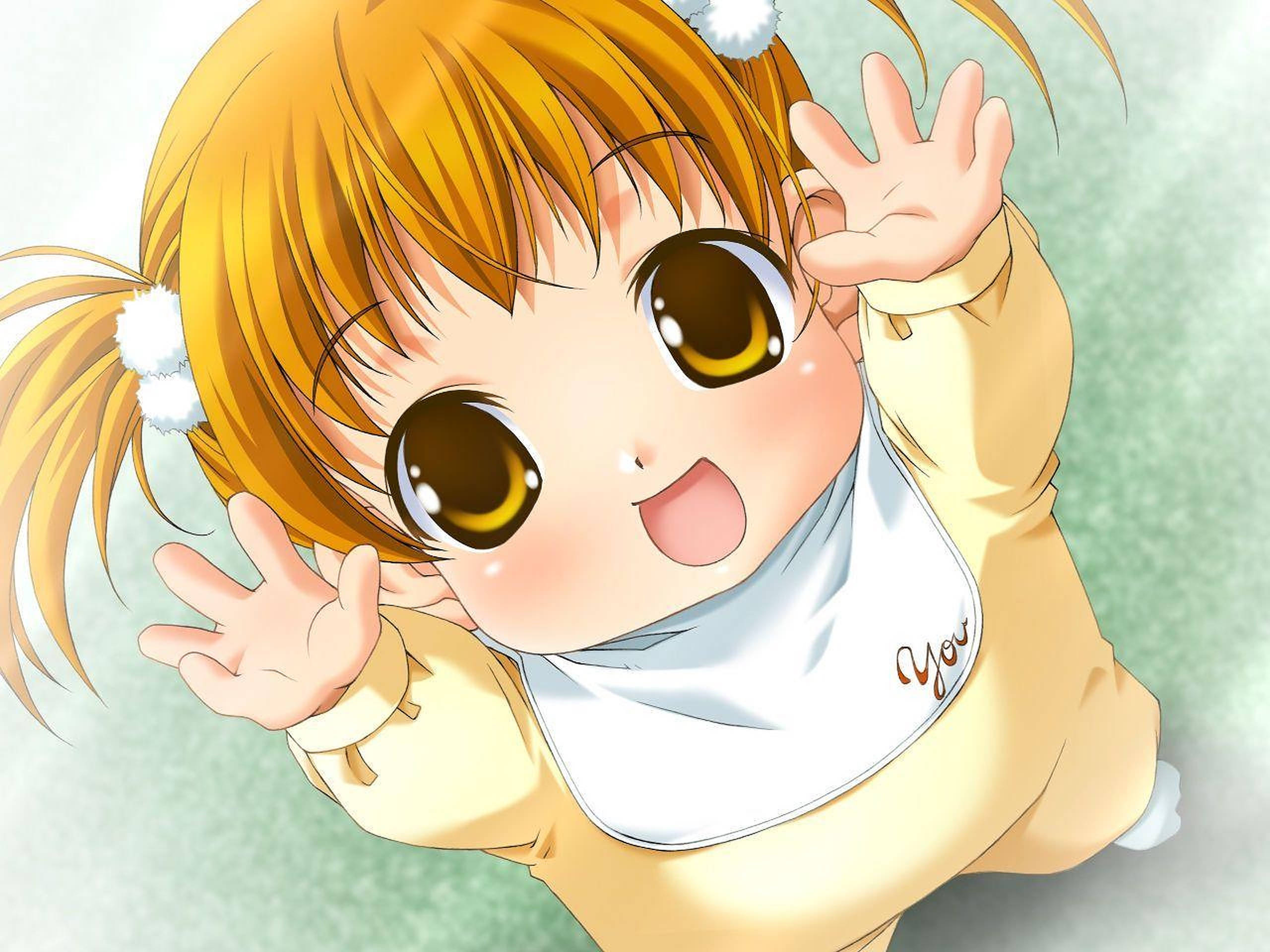 anime girl, orange pigtails, big brown eyes, 2K Desktop Wallpaper