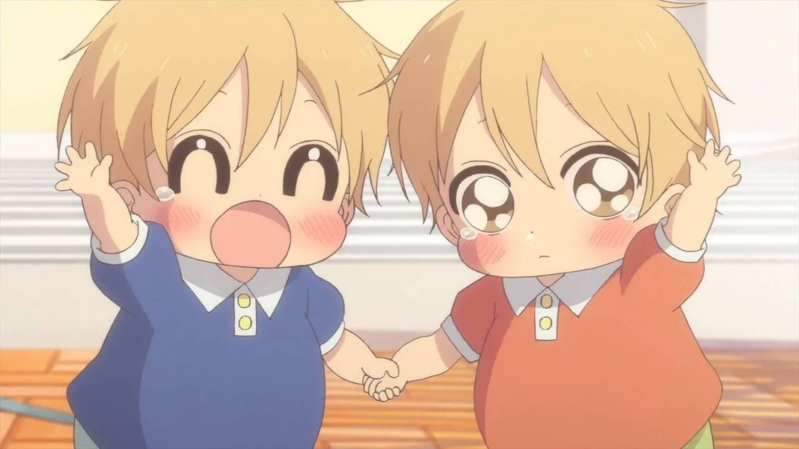 anime boys, blonde hair, hold hands, 2K Desktop Wallpaper