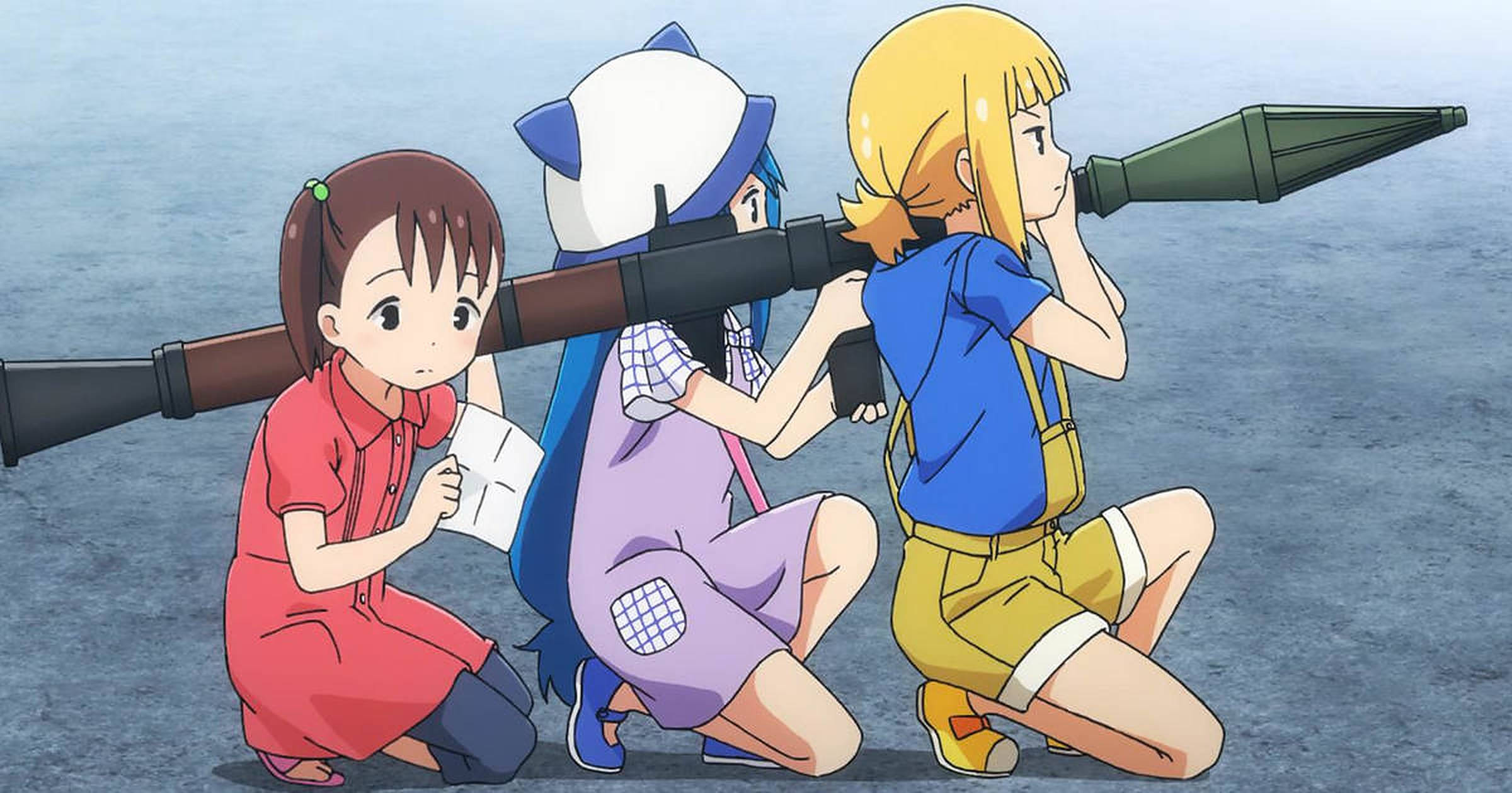 anime kids, rocket launcher, three anime girls, Full HD Desktop Wallpaper