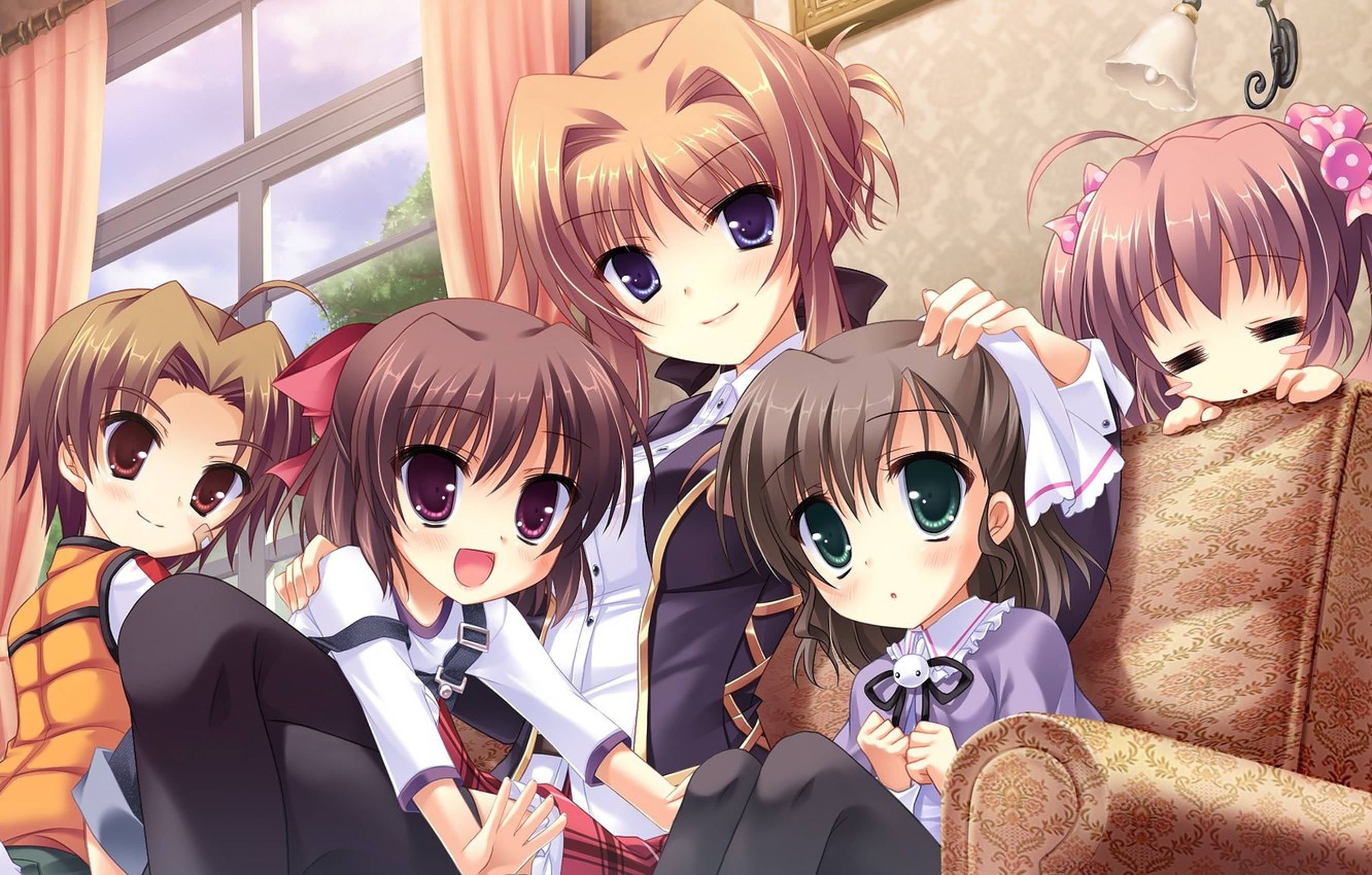 Anime Kids, endless jade sea, five anime girls, 2K Desktop Wallpaper