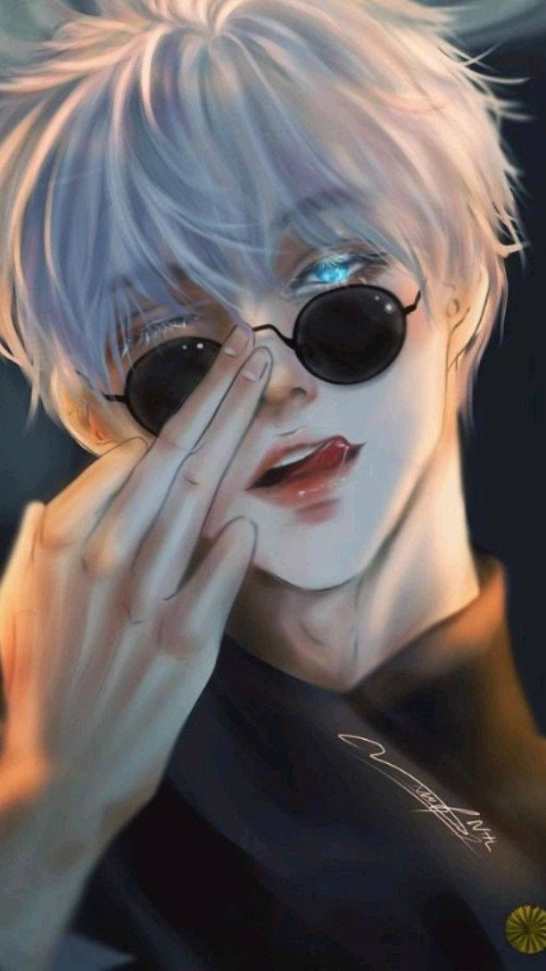 Crazy Anime Cool Boy, silver hair, sunglasses, SD Phone Wallpaper