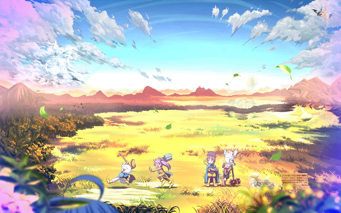 anime kids, golden field, vibrant sunset sky, HD Desktop Wallpaper