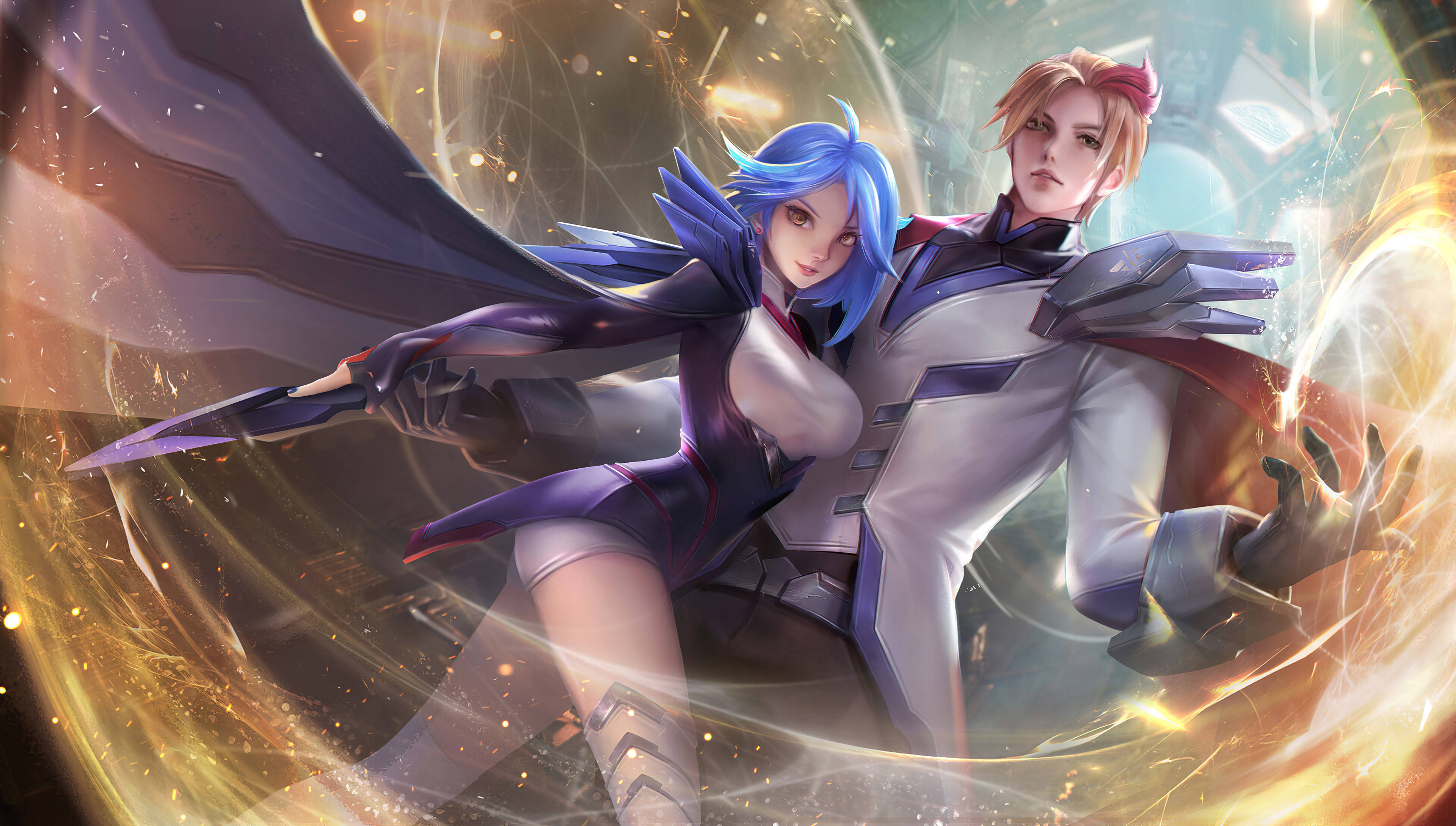 anime boy, Yinhan game characters, golden energy particles, 4K Desktop Wallpaper