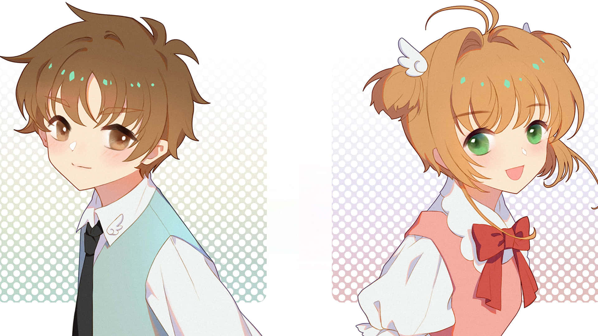 anime characters, boy with brown hair, girl with orange hair and green eyes, Full HD Desktop Wallpaper