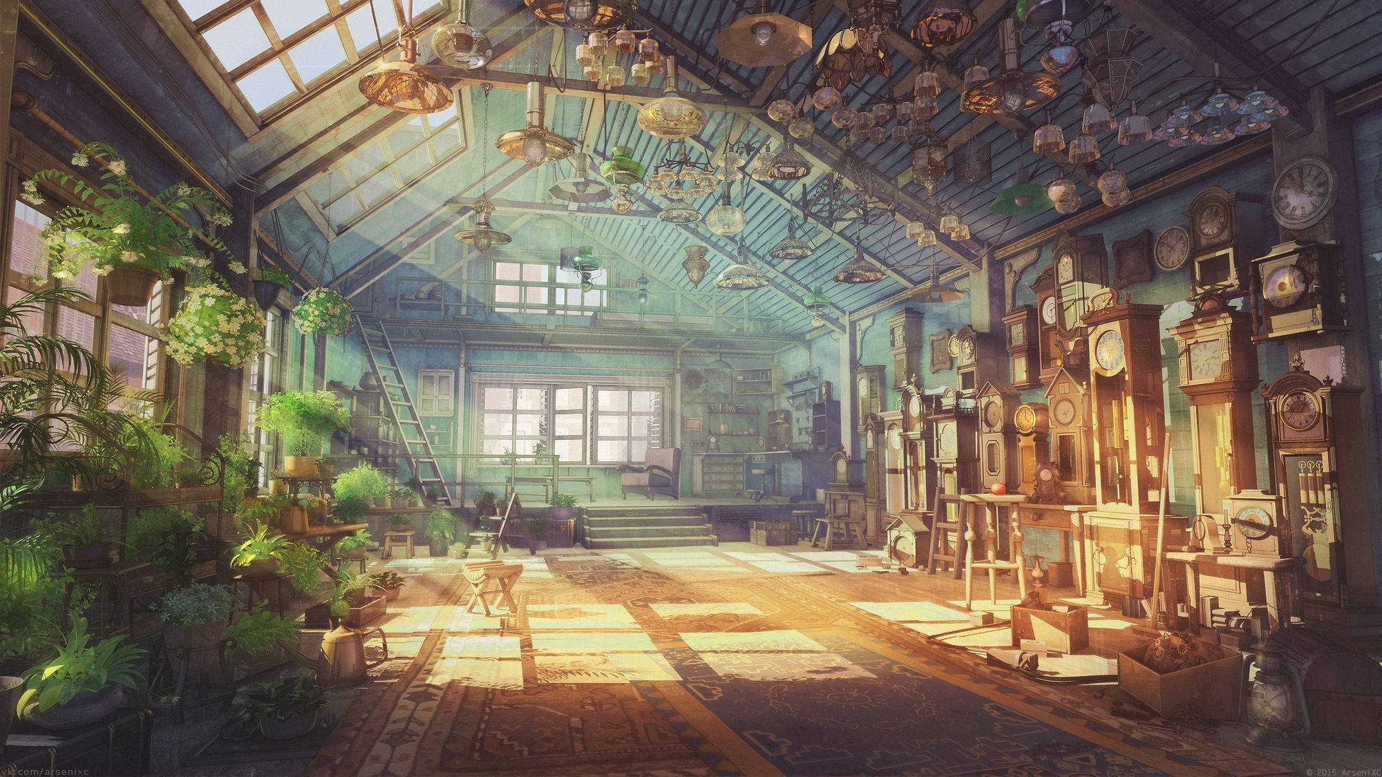 Anime Landscape, vintage house, skylight, Full HD Desktop Wallpaper