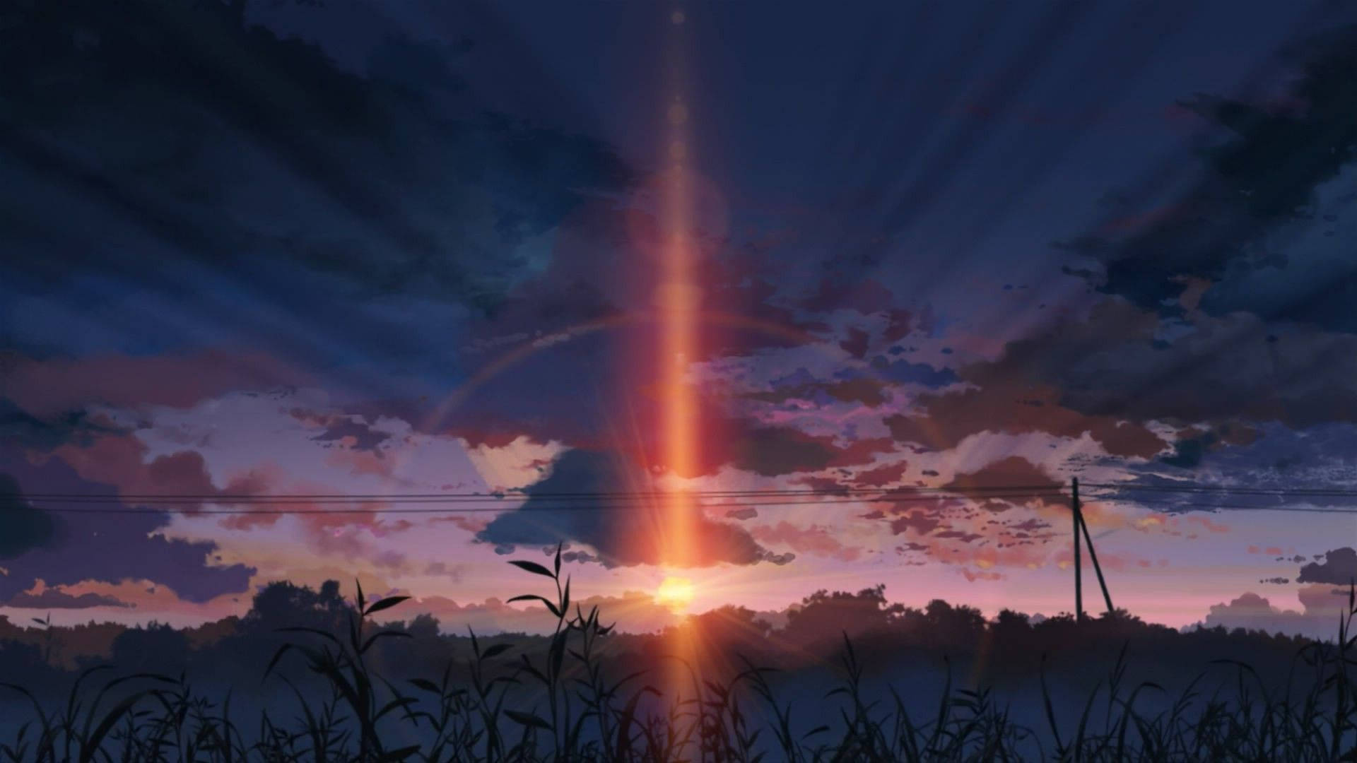 Anime Landscape, dark sunset, sunburst, Full HD Desktop Wallpaper