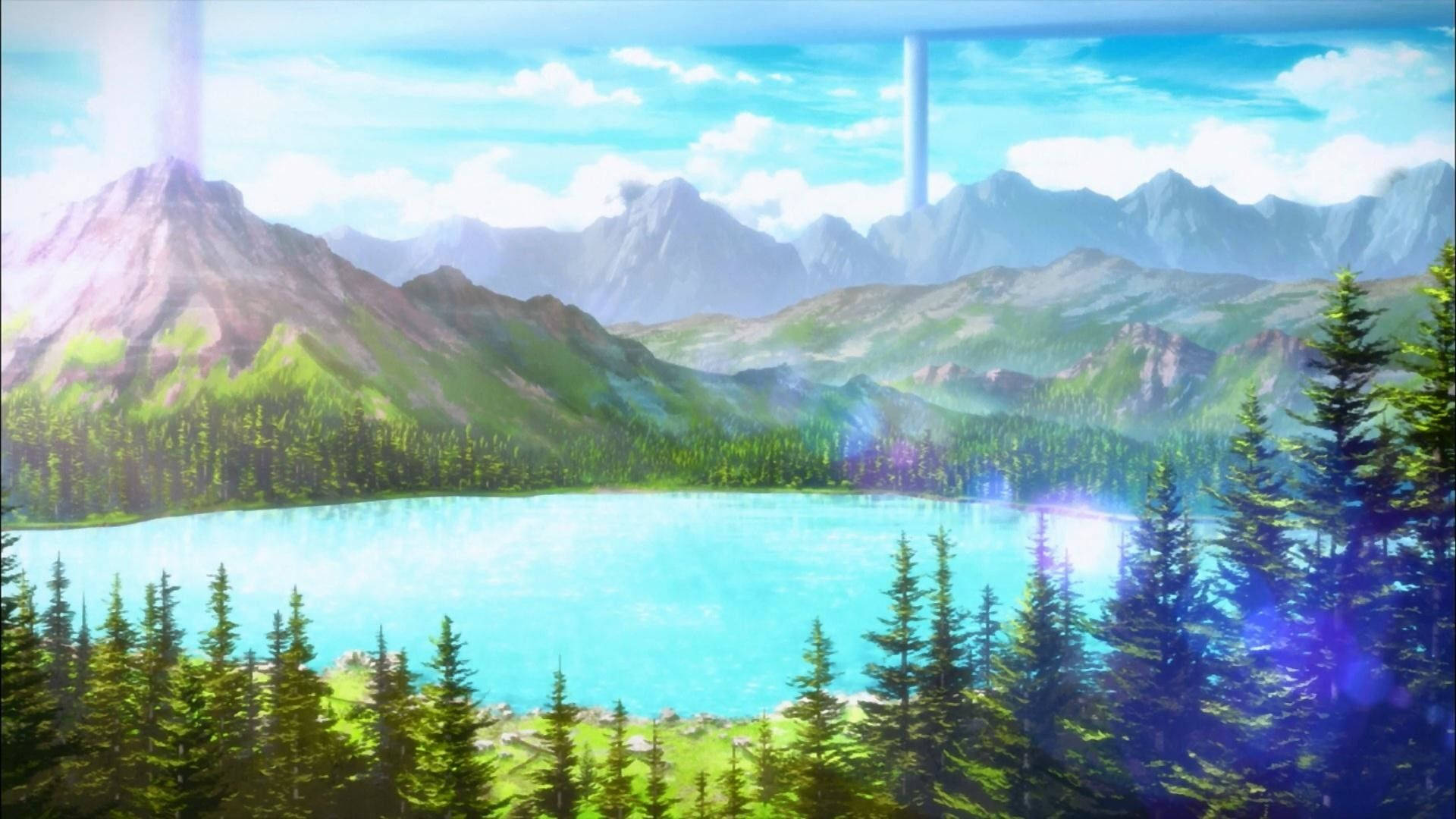 lake, anime-style, mountain lake, Full HD Desktop Wallpaper