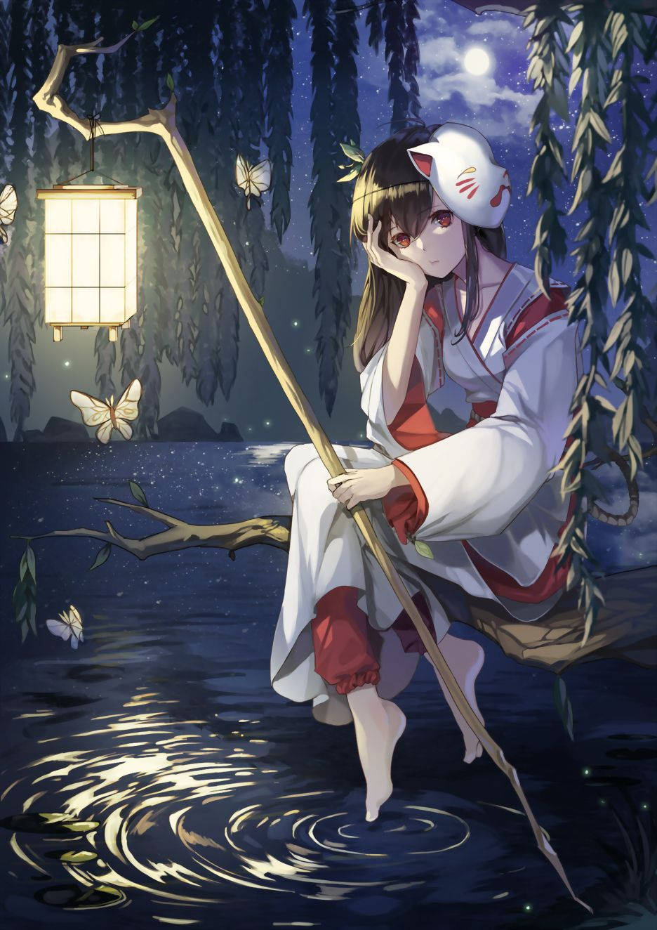 kitsune, fox spirit girl, traditional robes, HD Phone Wallpaper