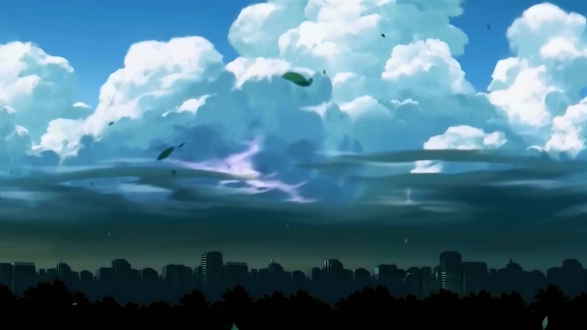 Gloomy Clouds Anime Landscape, anime sky, fluffy white clouds, Full HD Desktop Wallpaper