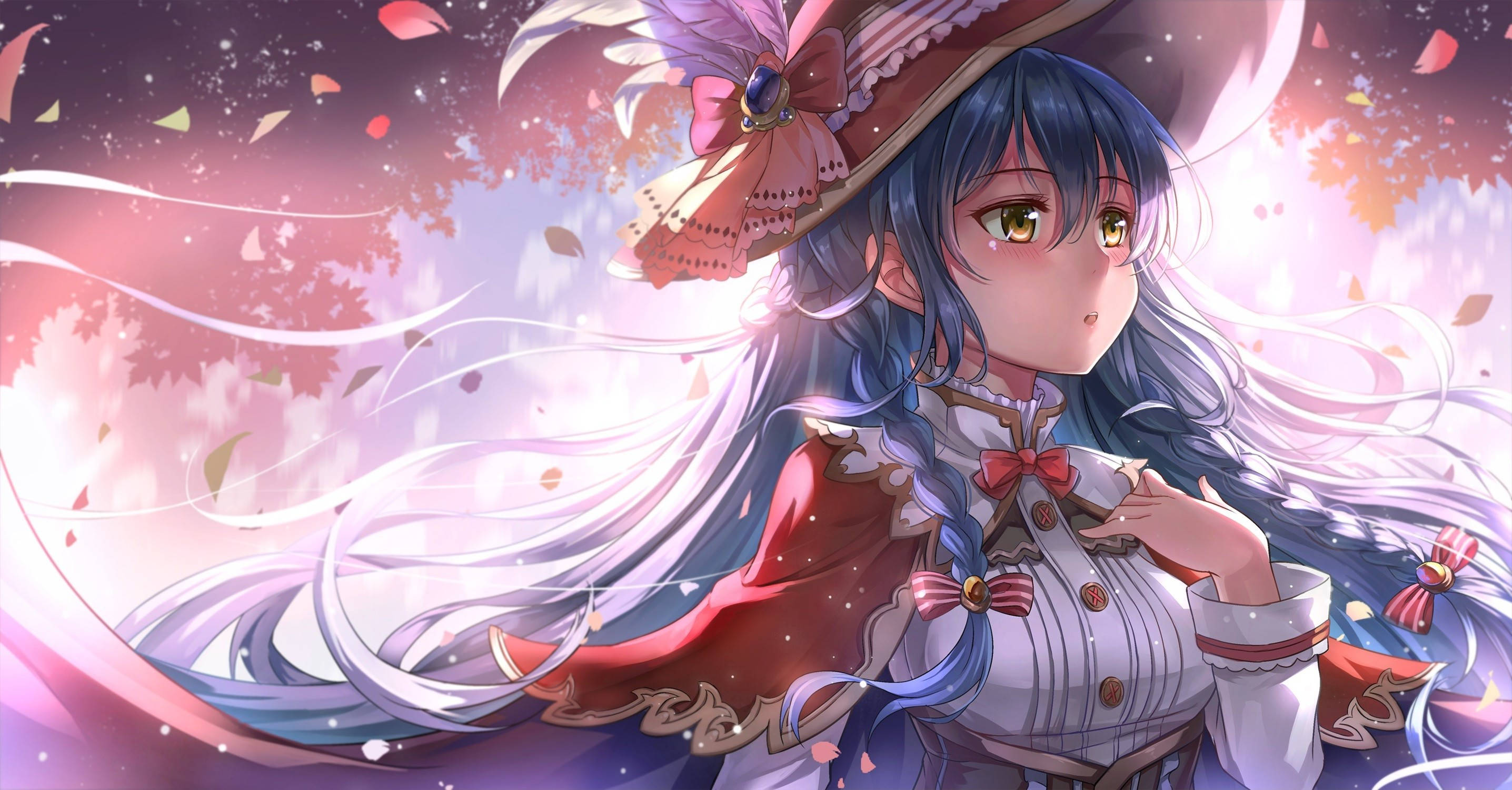 Anime Live, blue-haired anime girl, red and white outfit, 2K Desktop Wallpaper
