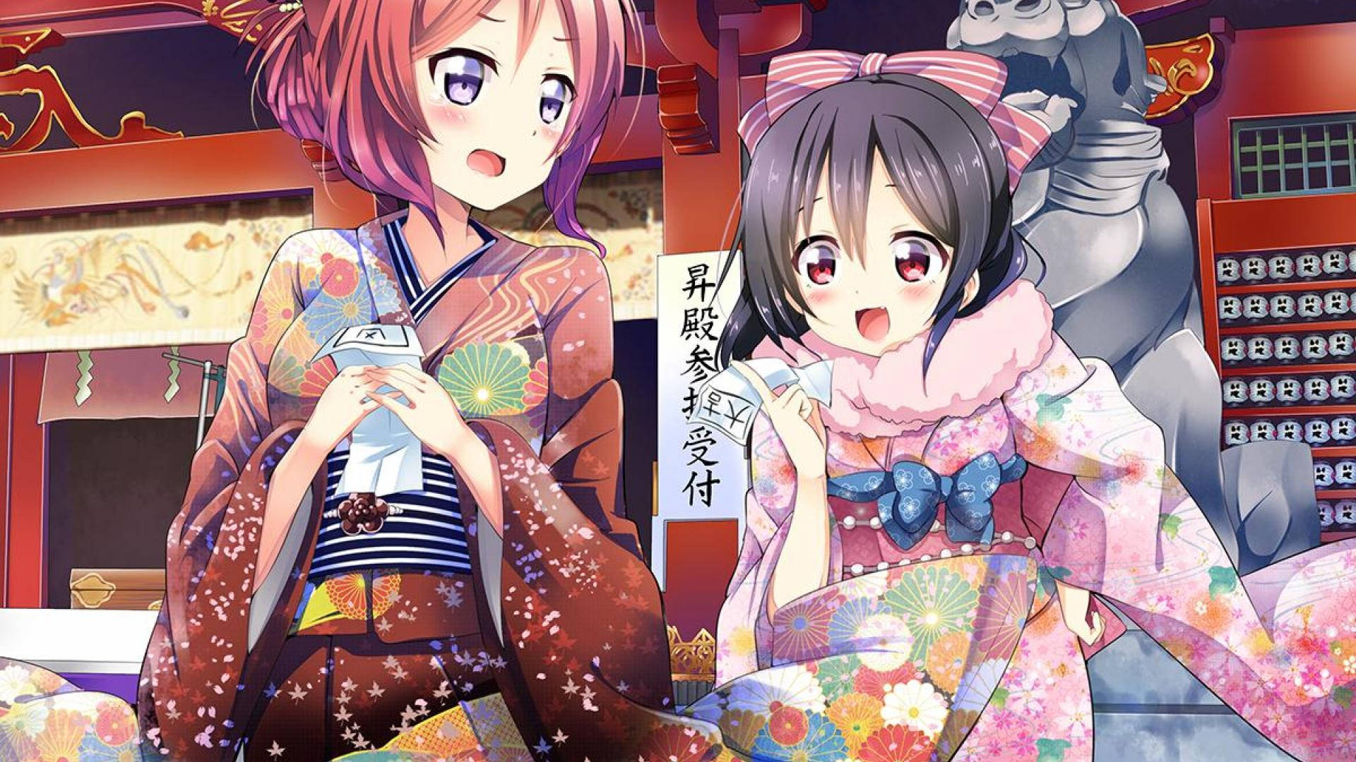 Anime Live, yukata, traditional Japanese shrine entrance, Full HD Desktop Wallpaper