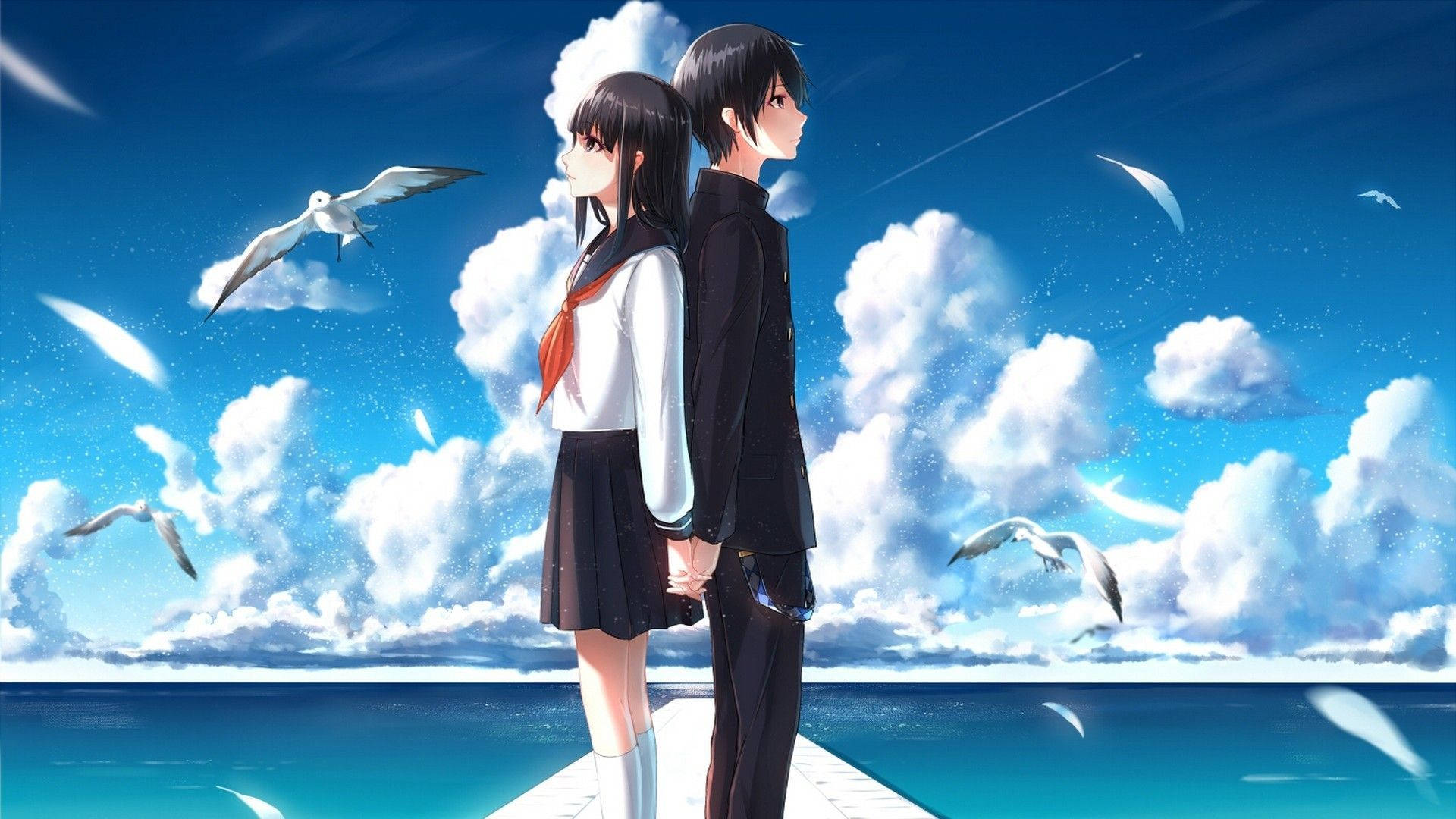 Anime Love, high schoolers, school uniforms, Full HD Desktop Wallpaper