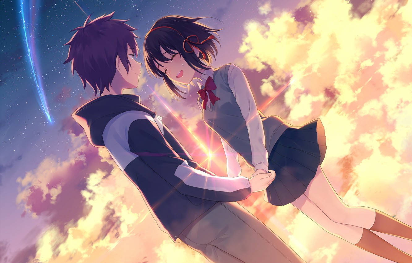 Anime Love, comet, vibrant sunset sky, HD Desktop Wallpaper