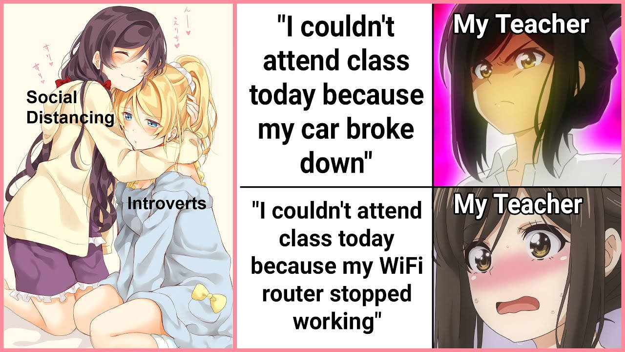 Anime meme, introverts, hugging, HD Desktop Wallpaper