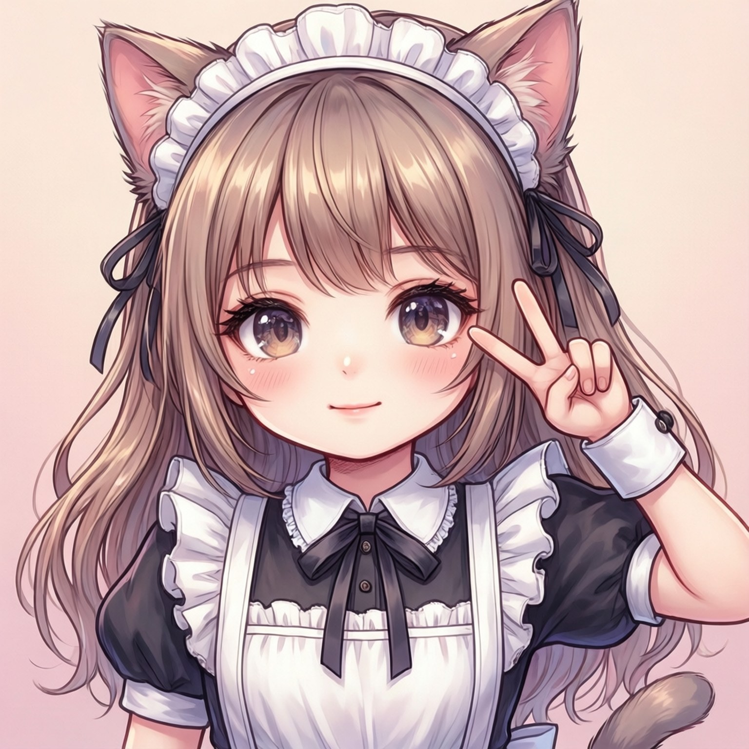 anime girl, cat ears, maid outfit, HD Desktop Wallpaper