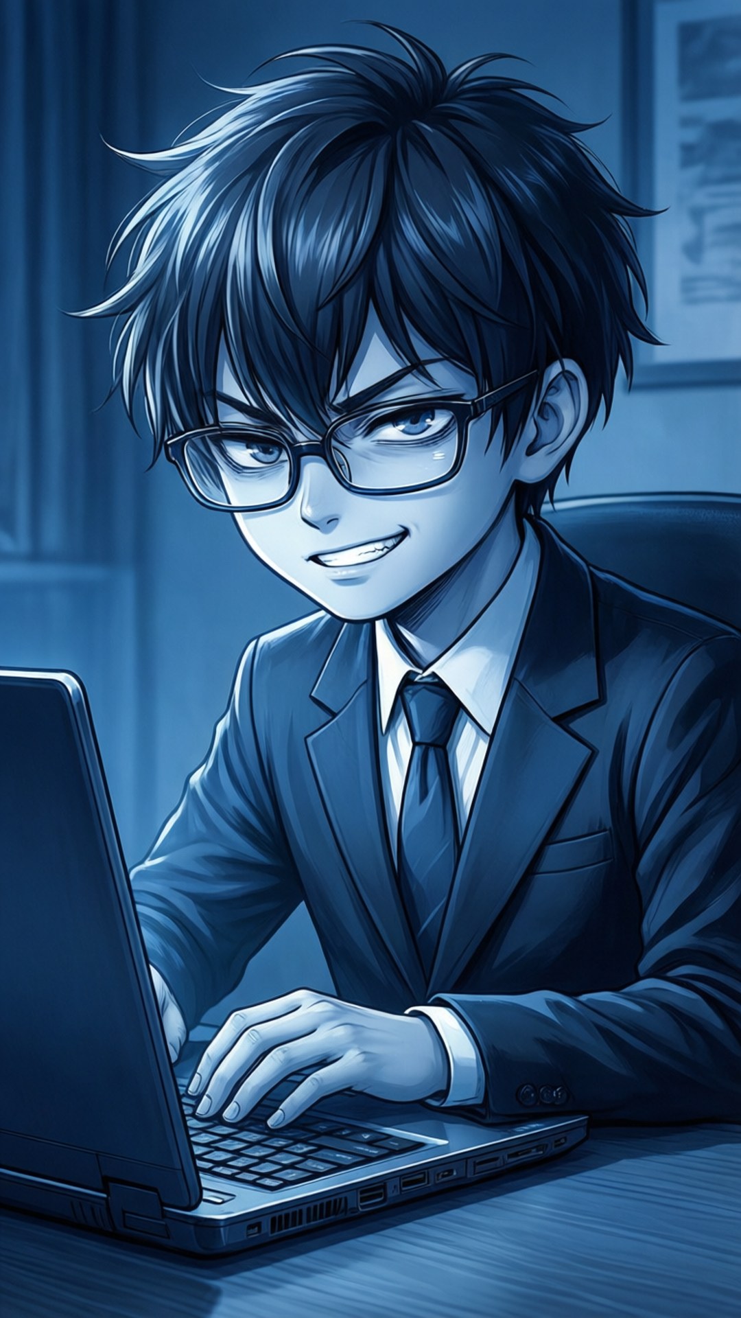 anime man, suit, glasses, Full HD Phone Wallpaper