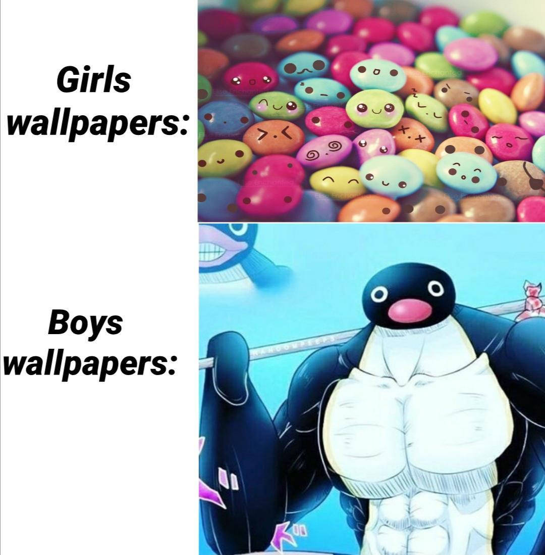 cute faces, muscular anime penguin, blue background, SD Phone Wallpaper