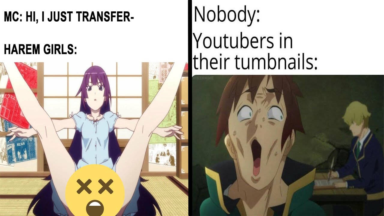 Anime meme, split screen, surprised girl, HD Desktop Wallpaper