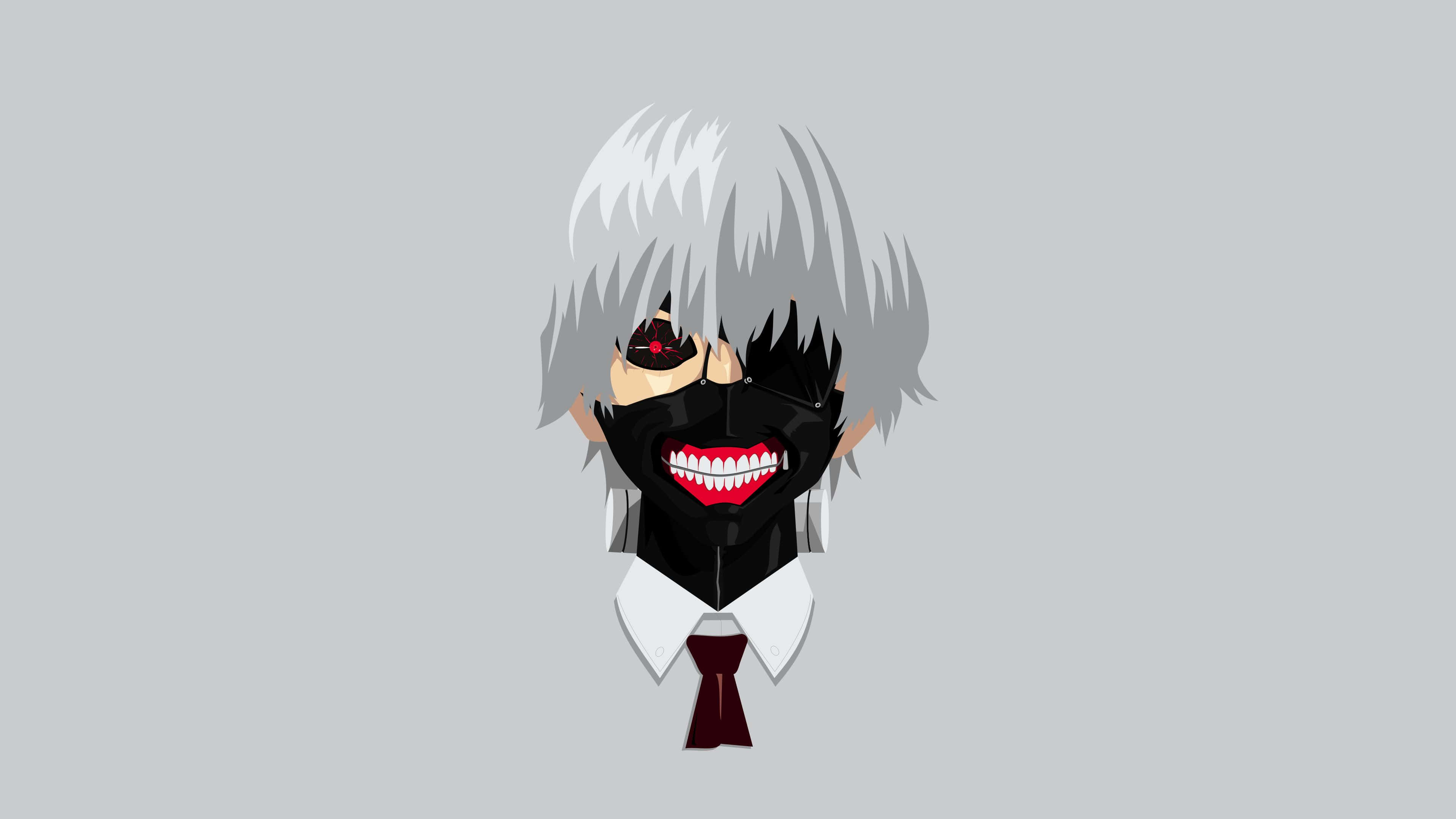 anime minimalist, silver hair, black mask, 4K Desktop Wallpaper
