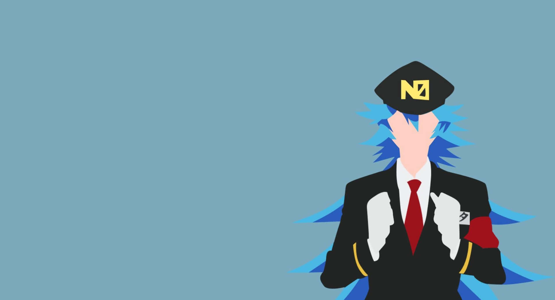 anime character, black uniform, blue hair, Full HD Desktop Wallpaper