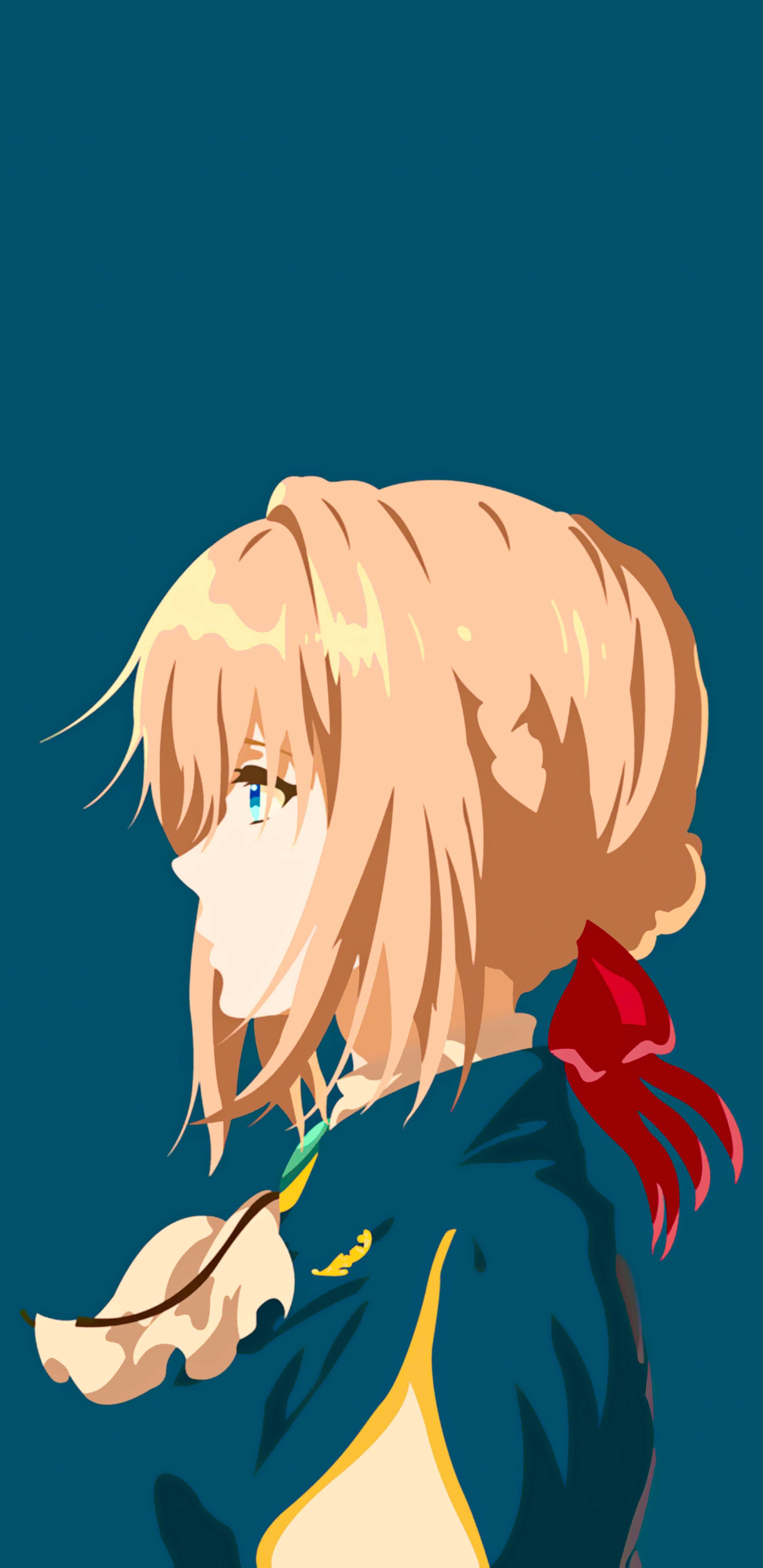 Anime Minimalist, blonde hair, blue eyes, 5K Phone Wallpaper