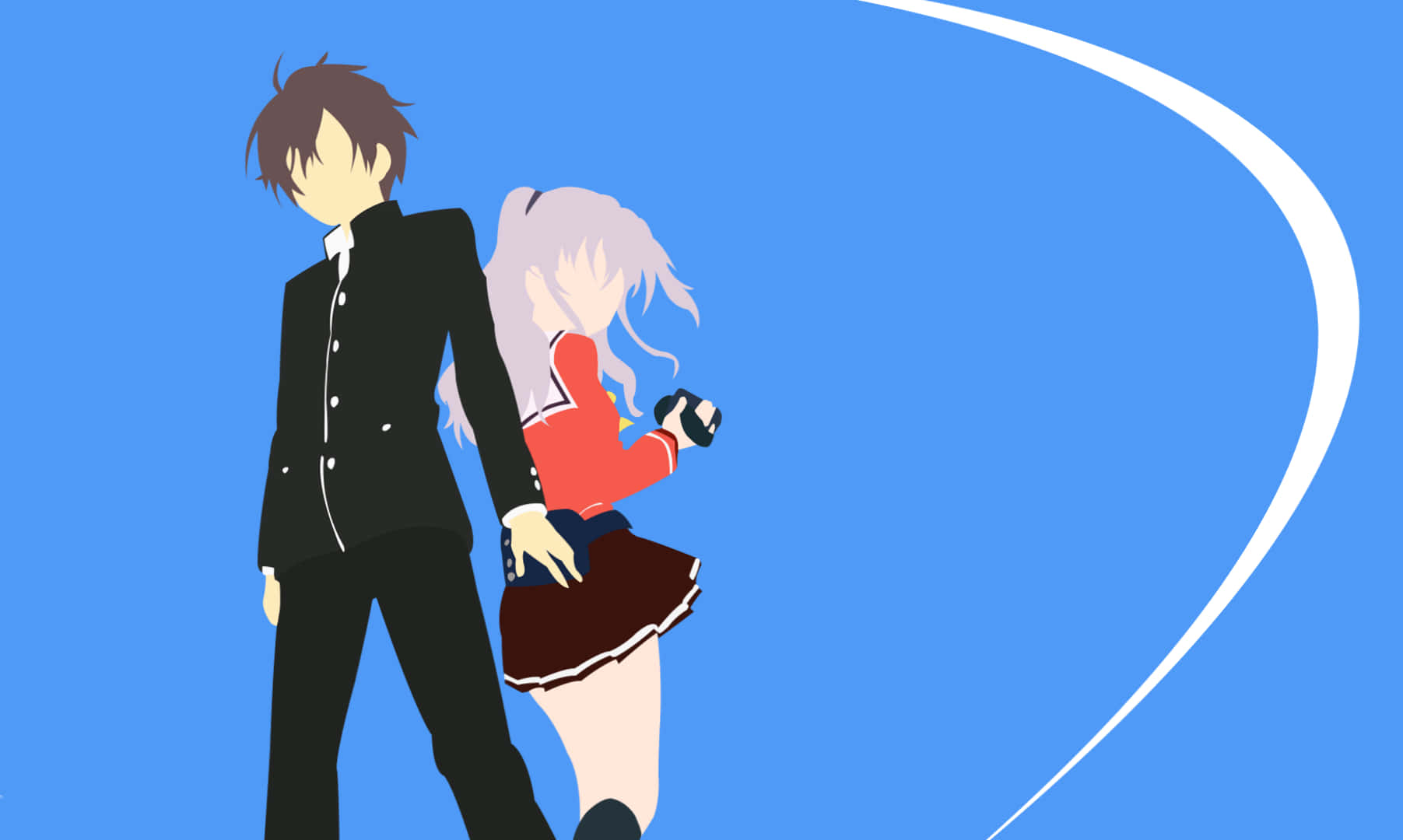 anime minimalist, school uniforms, solid blue background, HD Desktop Wallpaper