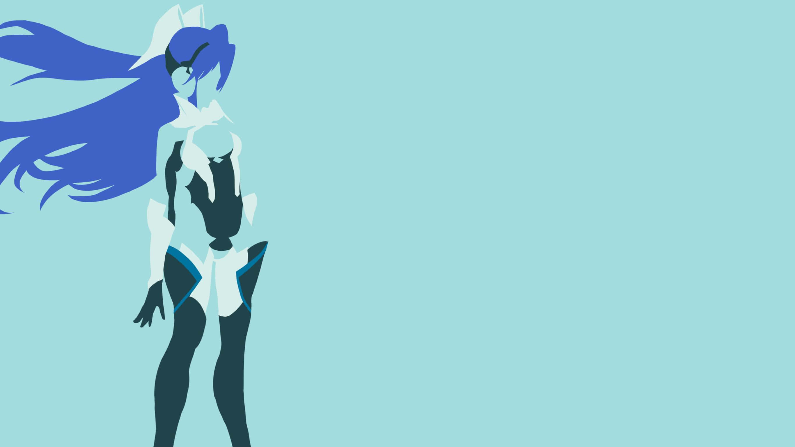 anime girl, flowing blue hair, white outfit, 2K Desktop Wallpaper